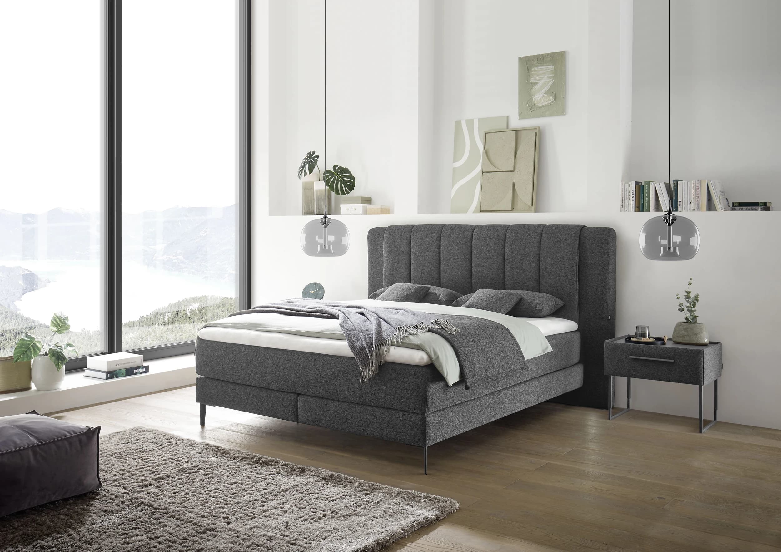 Boxspringbett - Liegefläche ca. 180x200 cm, Stoff, Anthrazit