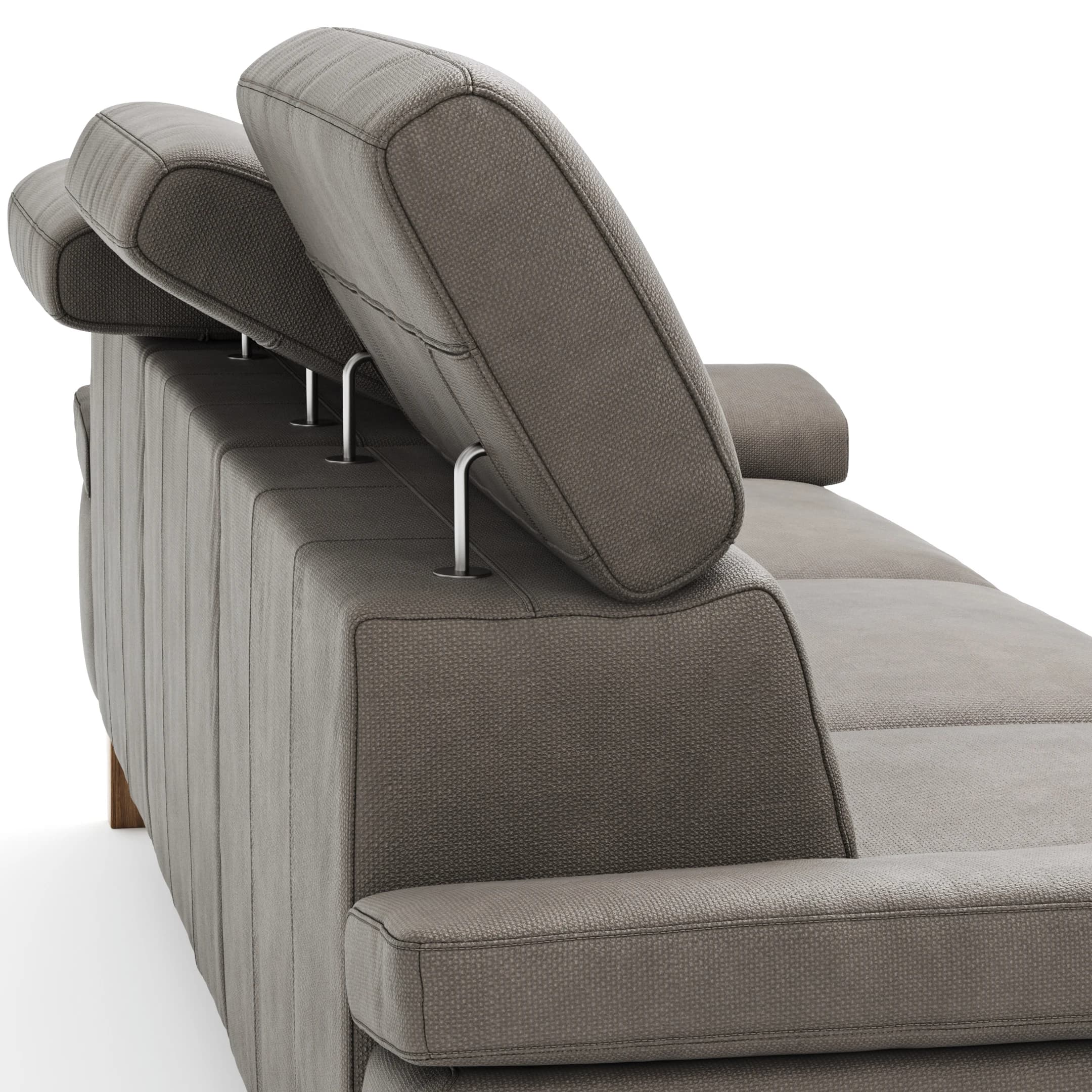 Ecksofa Hudson - Longchair links mit 2,5-Sitzer, inkl. Kopfteil verstellbar, Stoff, Steingrau
