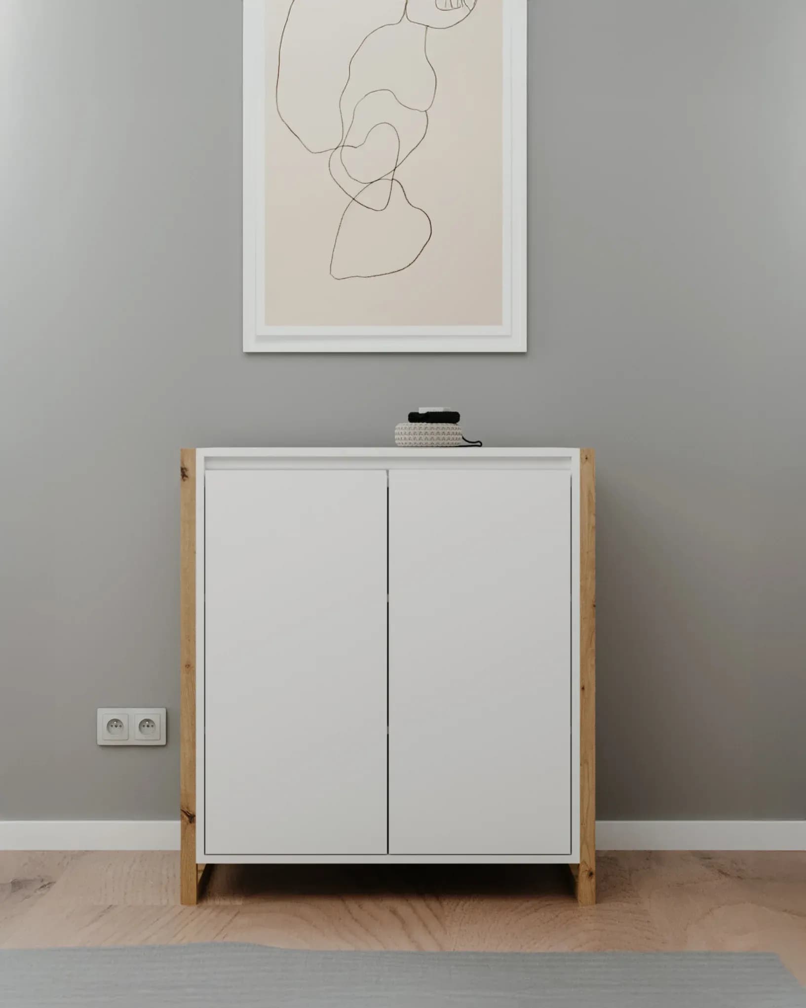 Kommode - B ca. 80 cm, Weiß, Artisan Eiche Nachbildung
