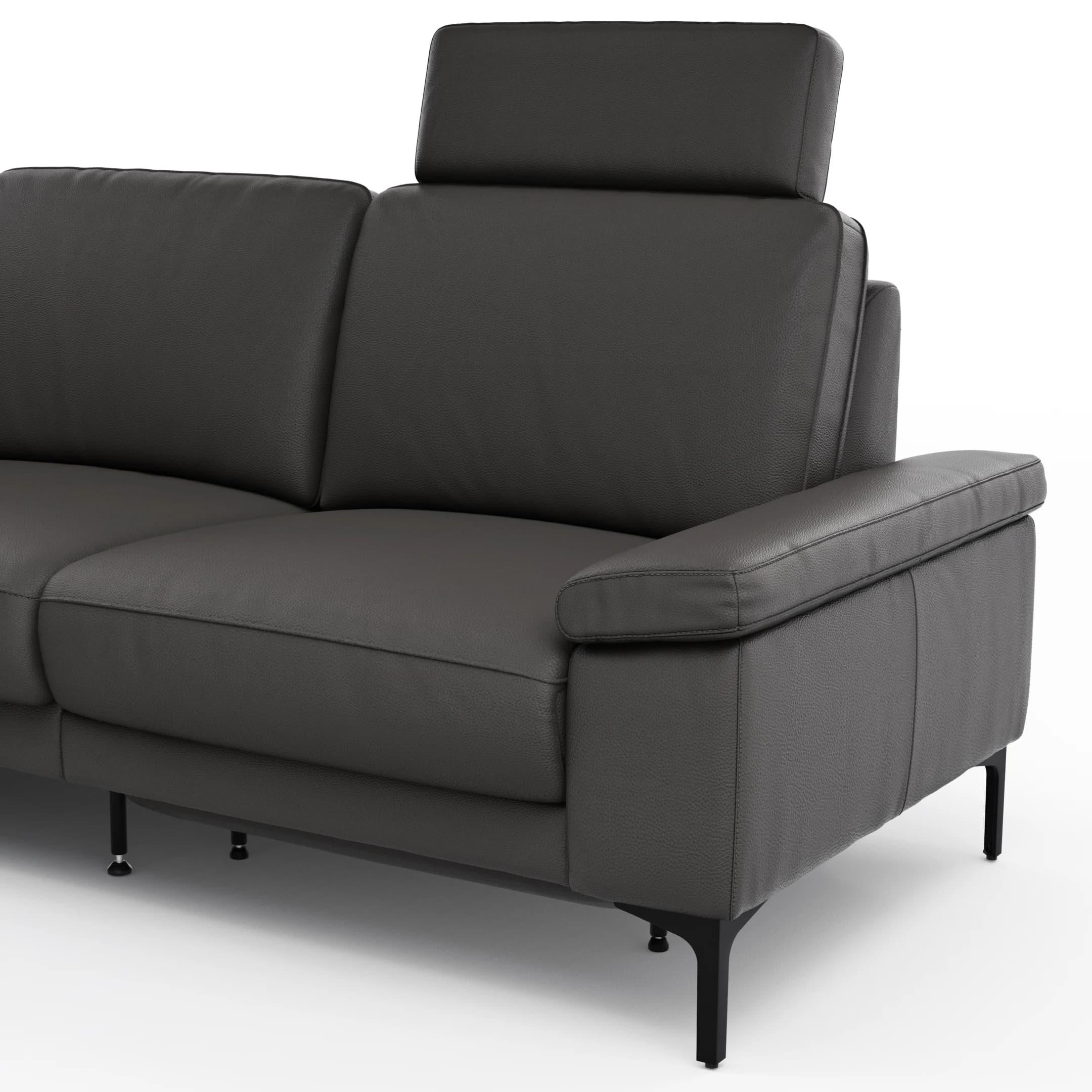 Ecksofa Matero - Ecke mit 2-Sitzer rechts inkl. Relaxfunktion motorisch und Sitzvorzug, Leder, Anthrazit
