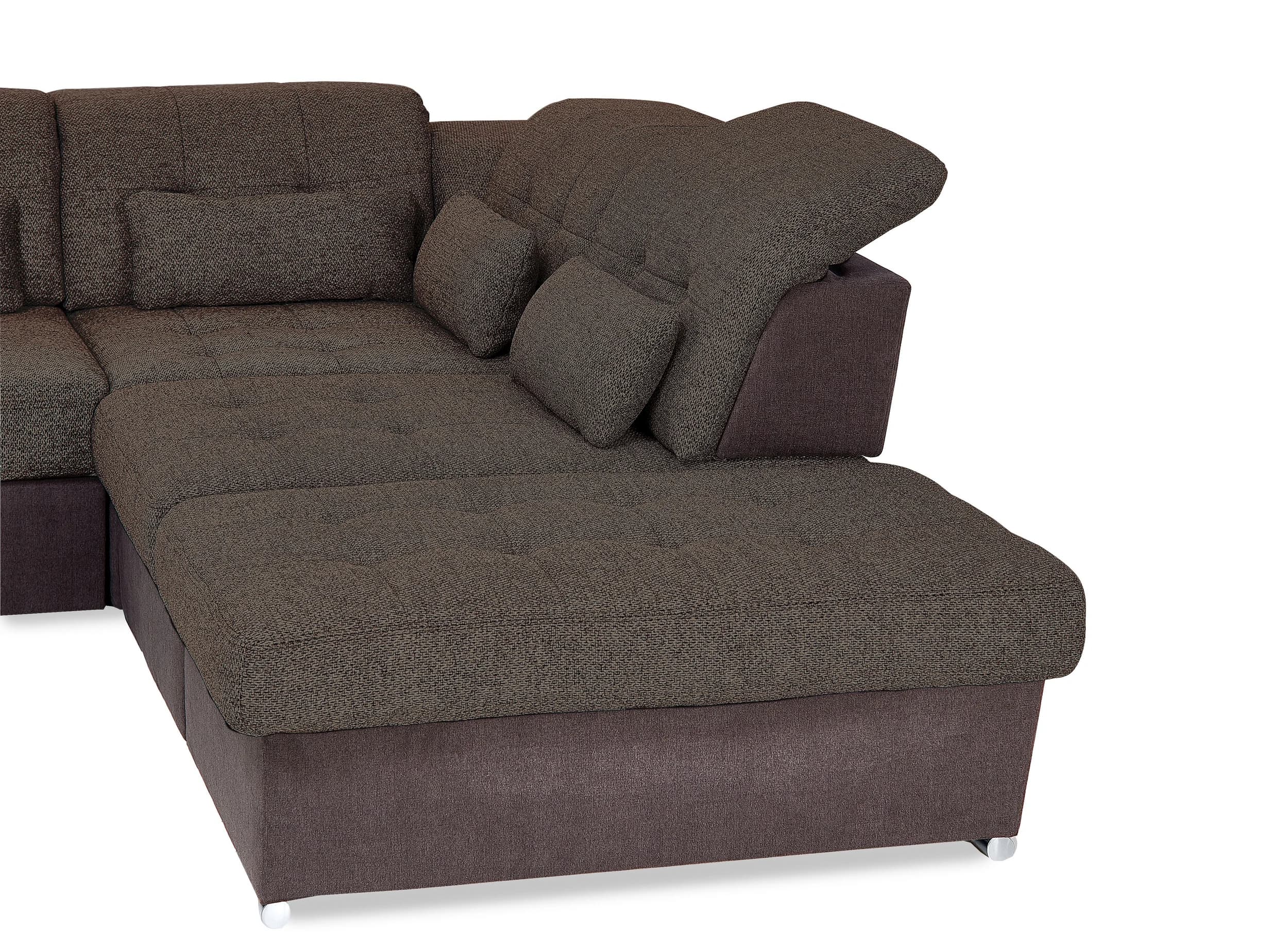 Wohnlandschaft - Longhchair links, 3-Sitzer, Ecke rechts inkl. Armteilverstellung, Kopfteilverstellung in Kunstleder dunkelbraun