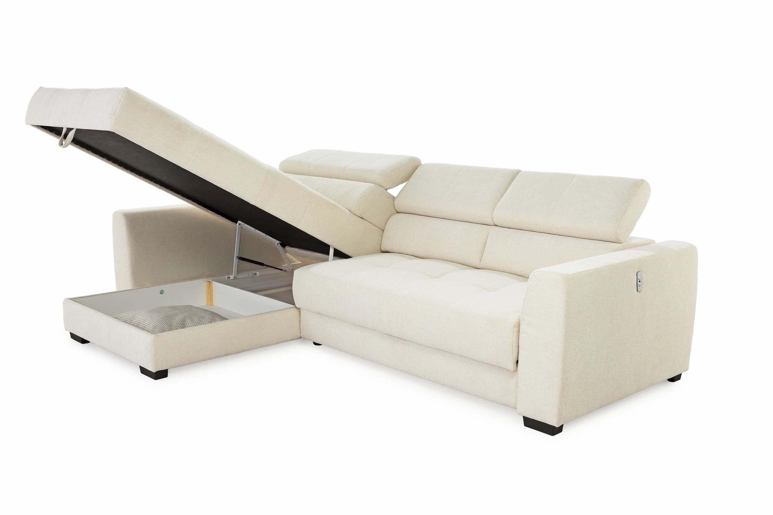Ecksofa - 2-Sitzer, Ecke rechts, Stoff, Creme