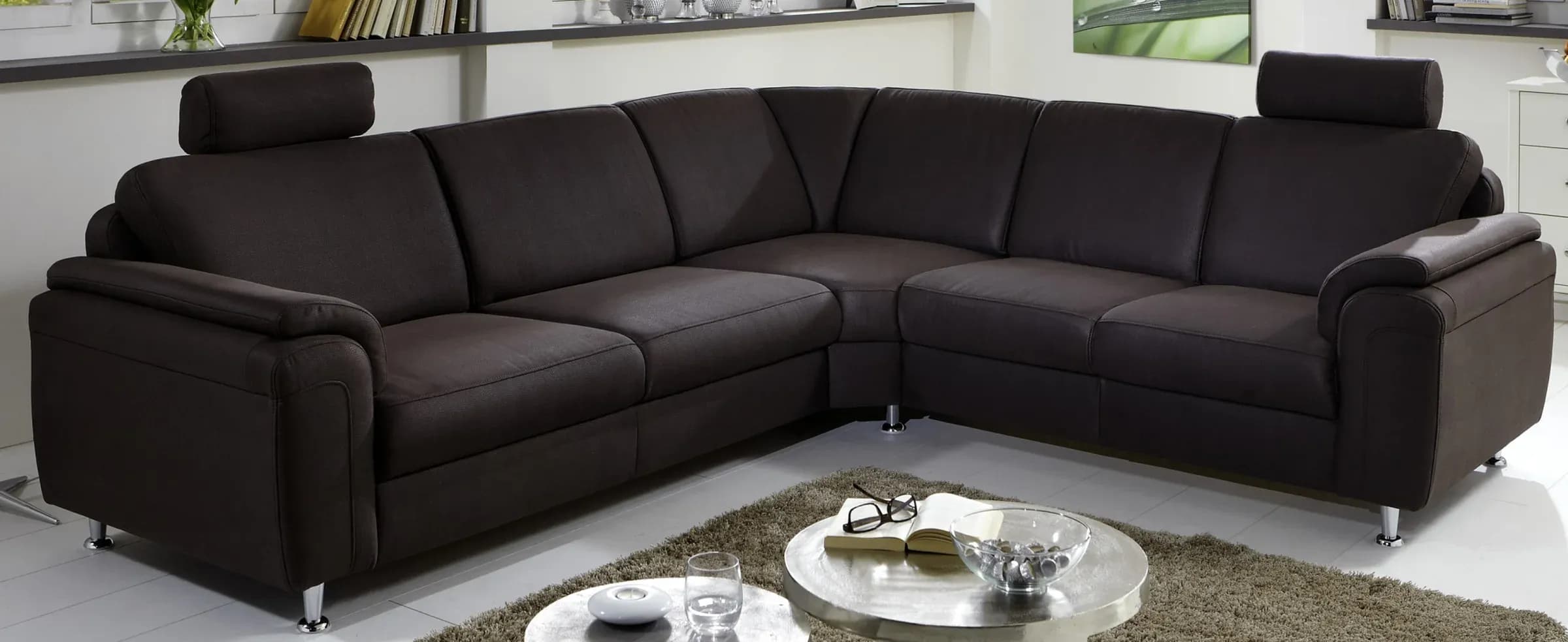 Ecksofa - 2,5-Sitzer, Ecke rechts in Stoff Dunkelbraun