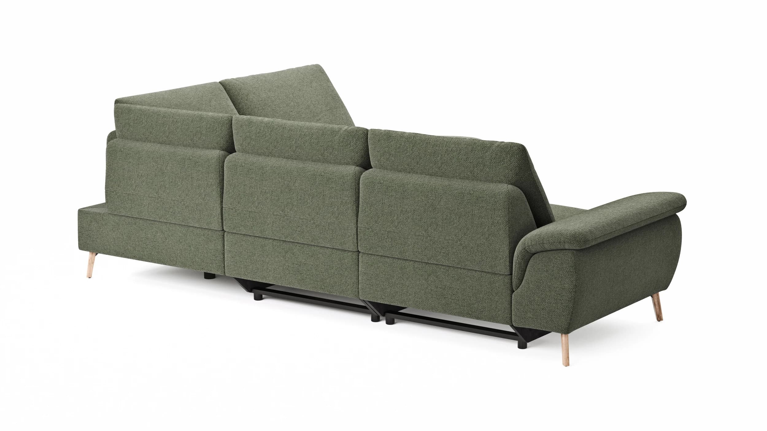 Ecksofa Gotera - 1,5-Sitzer med. + 1,5-Sitzer med. links mit Ecke und Abschlussteil rechts inkl. Rückenlehne verstellbar, Stoff, Olivgrün
