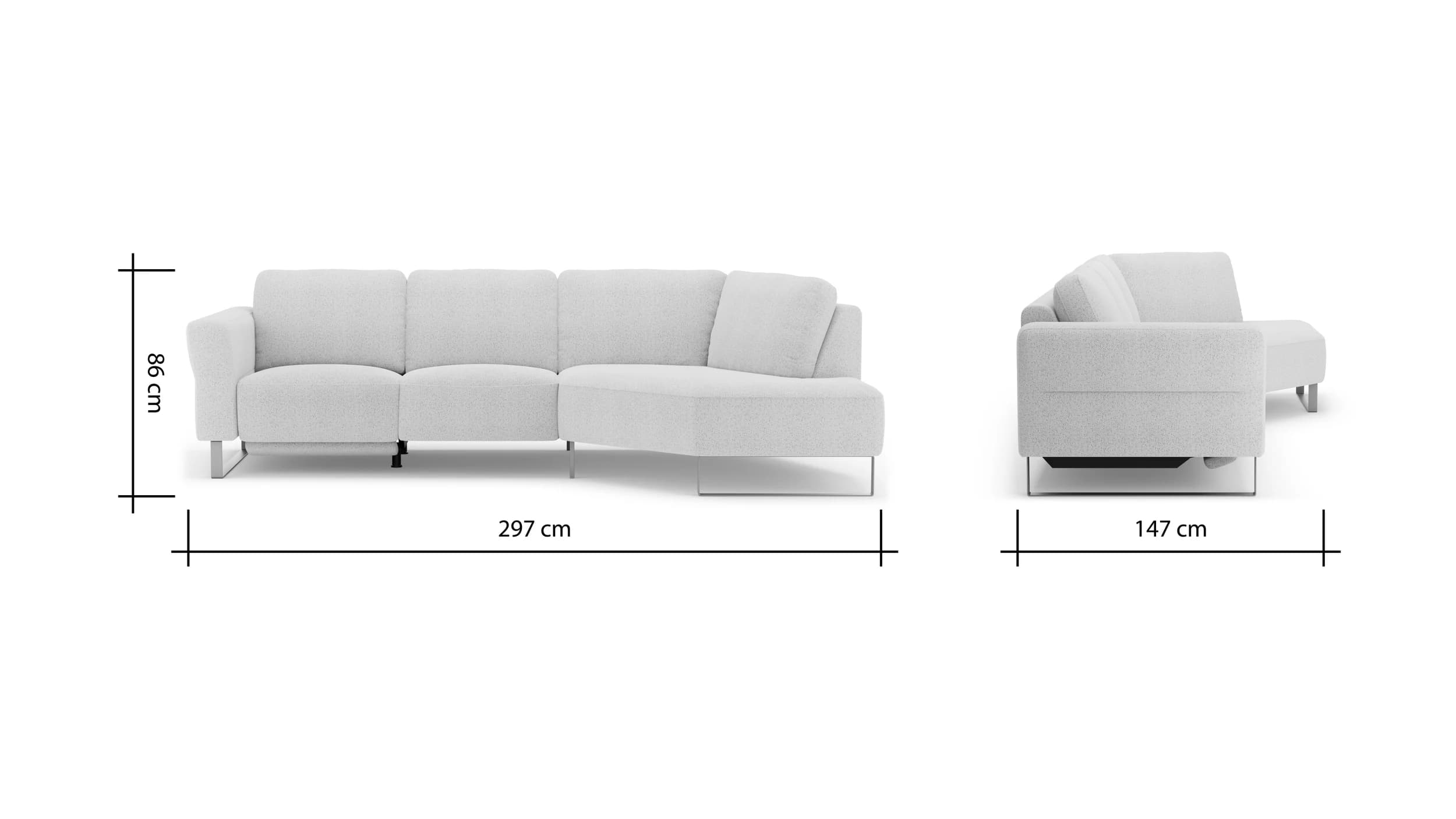 Ecksofa Leona - 2,5-Sitzer mit Ecke rechts inkl. Relaxfunktion motorisch, Stoff, Creme 
