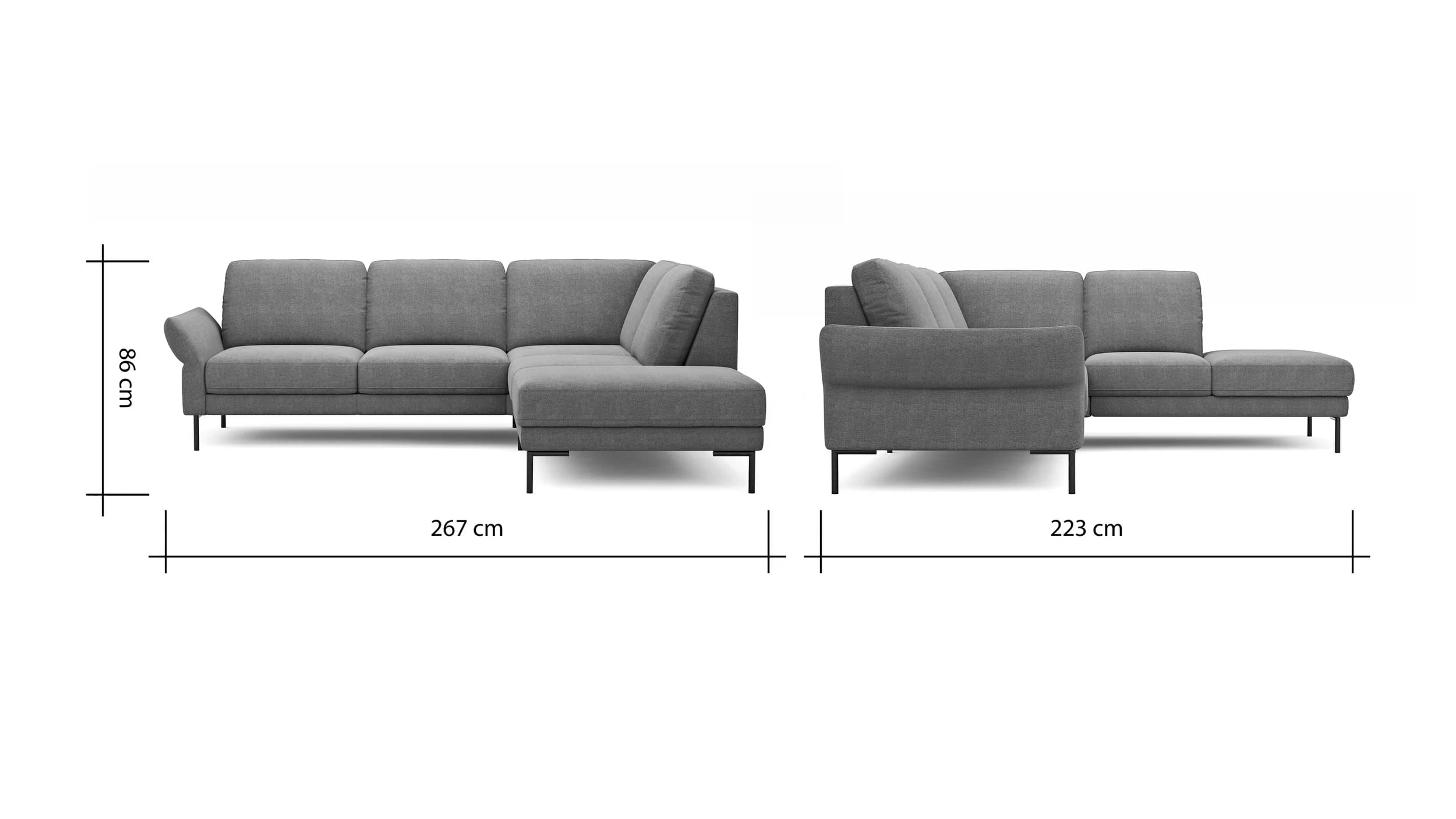 Ecksofa Rockport A - 2,5-Sitzer mit Ecke rechts inkl. Armlehne klappbar, Stoff, Eisblau