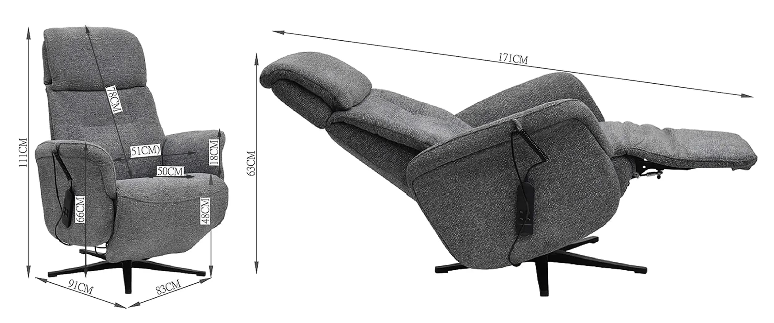 TV-Sessel MARLON - drehbar, Relaxfunktion, Kopfteilverstellung, Stoff, Graublau