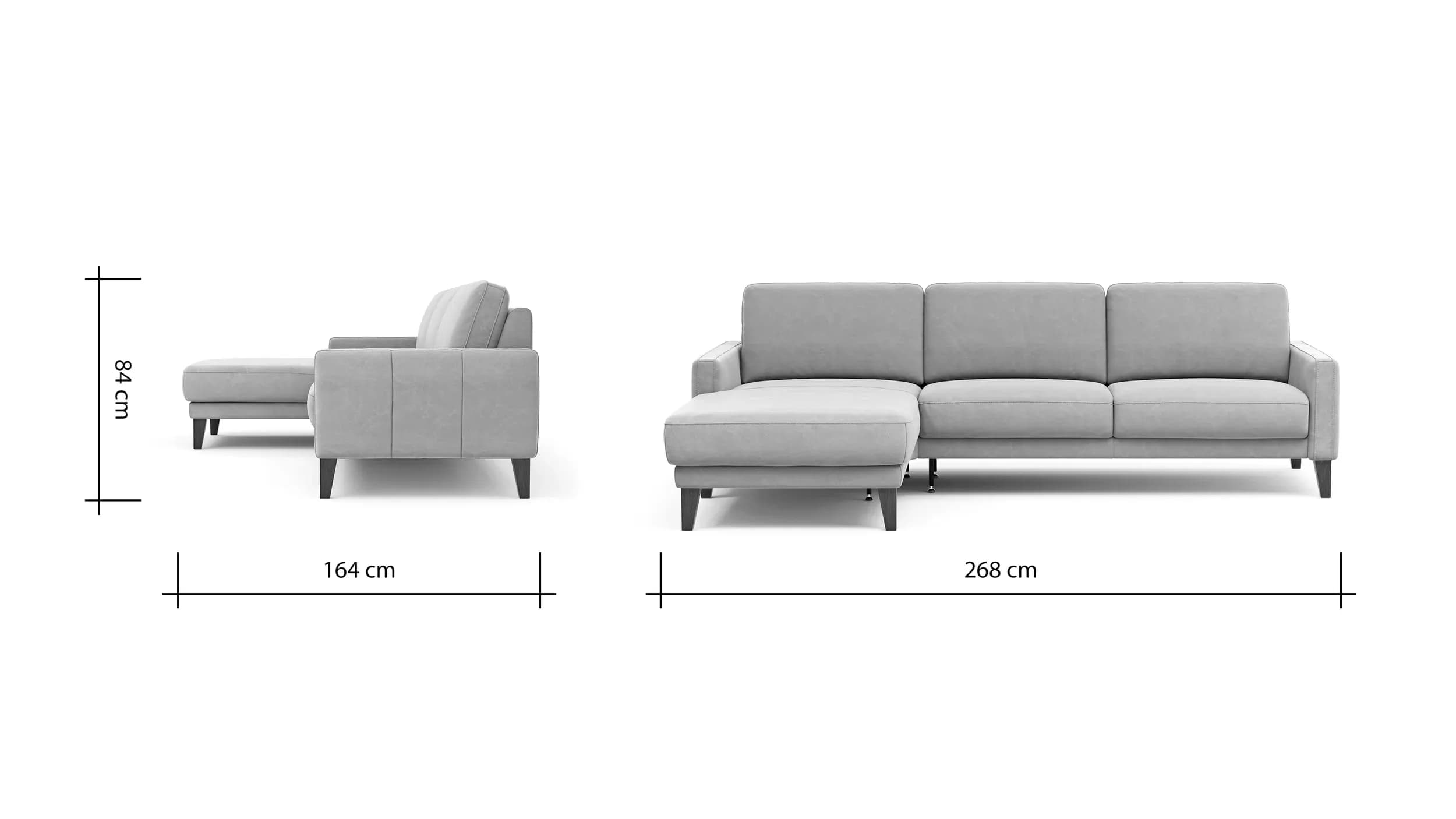 Ecksofa Matero - Longchair mit 2,5-Sitzer rechts, Leder, Taupe