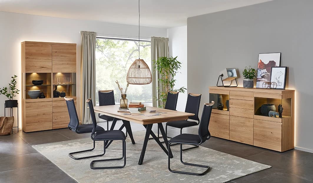 Sideboard - mit Beleuchtung, Wildeiche teilmassiv