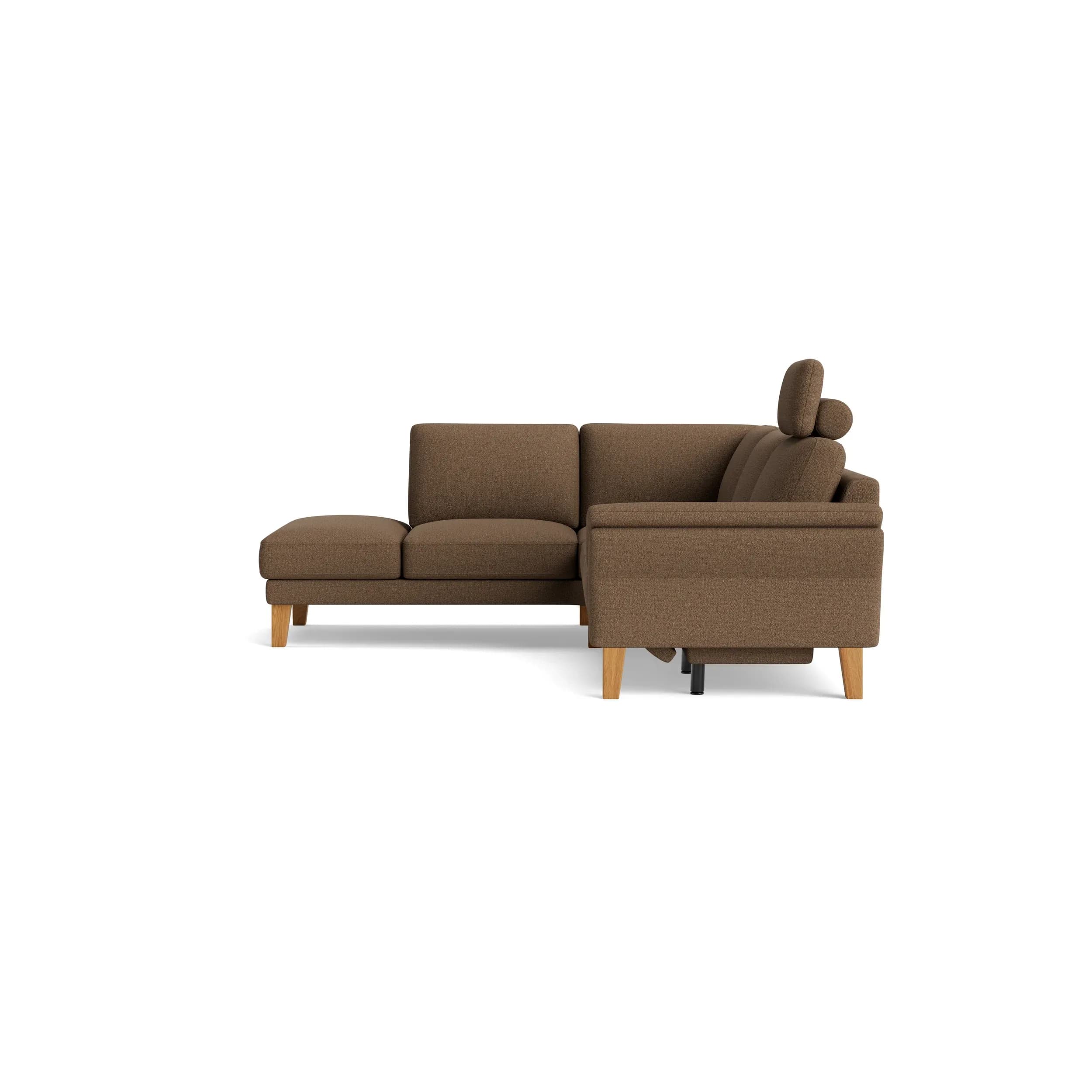 Ecksofa Rockport A - Ecke links mit 2,5-Sitzer, inkl. Relaxfunktion (motorisch), Sitzauszug (motorisch), Armlehne klappbar, Kopfstütze verstellbar, Stoff, Caramel