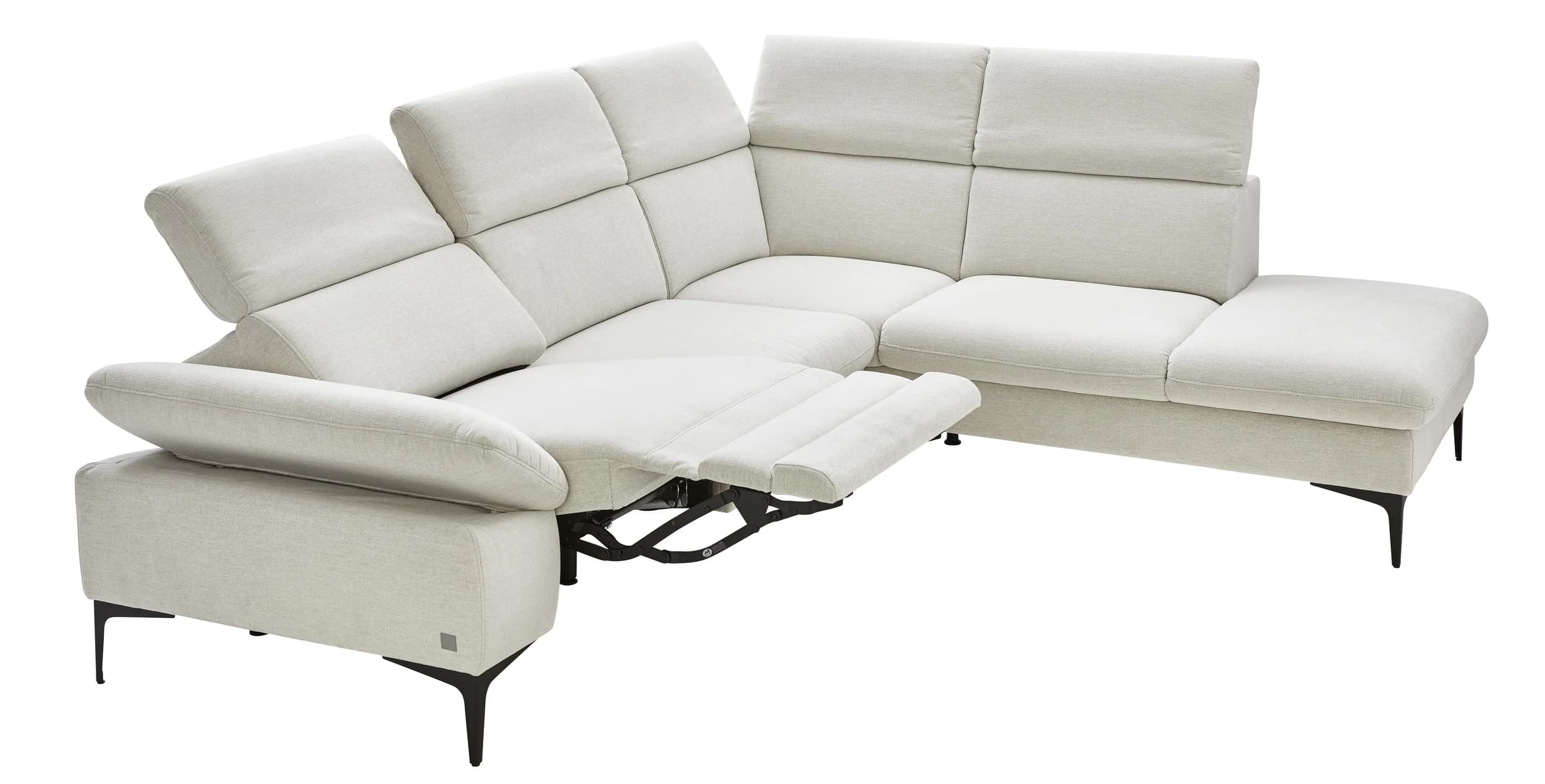 Ecksofa Felipa - 2,5-Sitzer mit Ecke rechts inkl. Armlehne verstellbar und Rückenlehne/Sitztiefe verstellbar (motorisch), Stoff, Natur