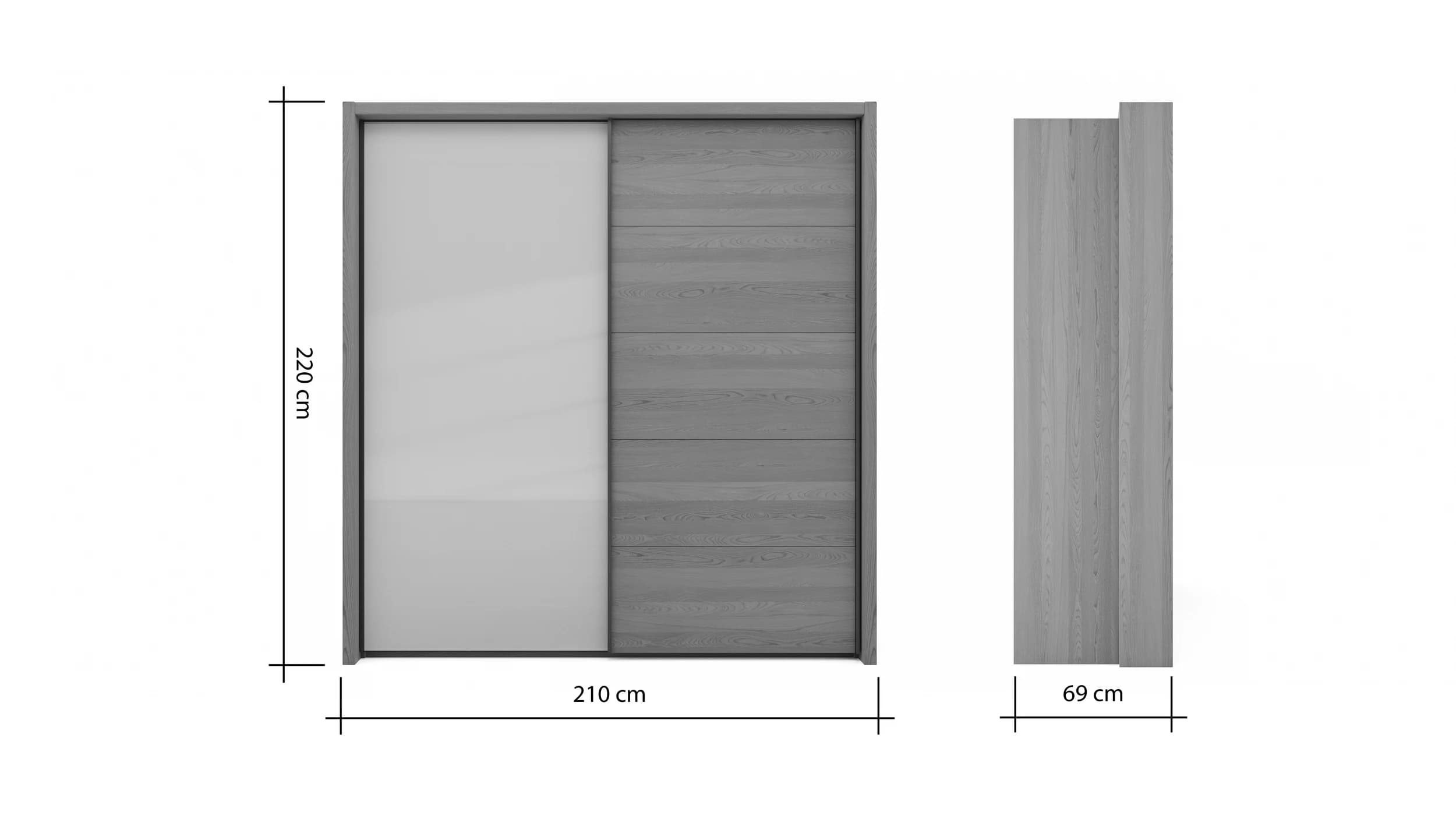 Schwebetürenschrank Lenoso - B. ca. 210 cm, Eiche massiv, Glas Champagner