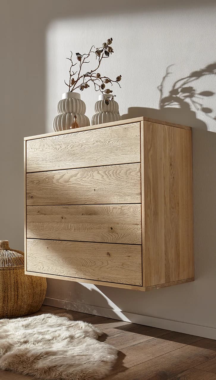 Sideboard Williston - Wildeiche bianco, Schubkastenfront sandgestrahlt