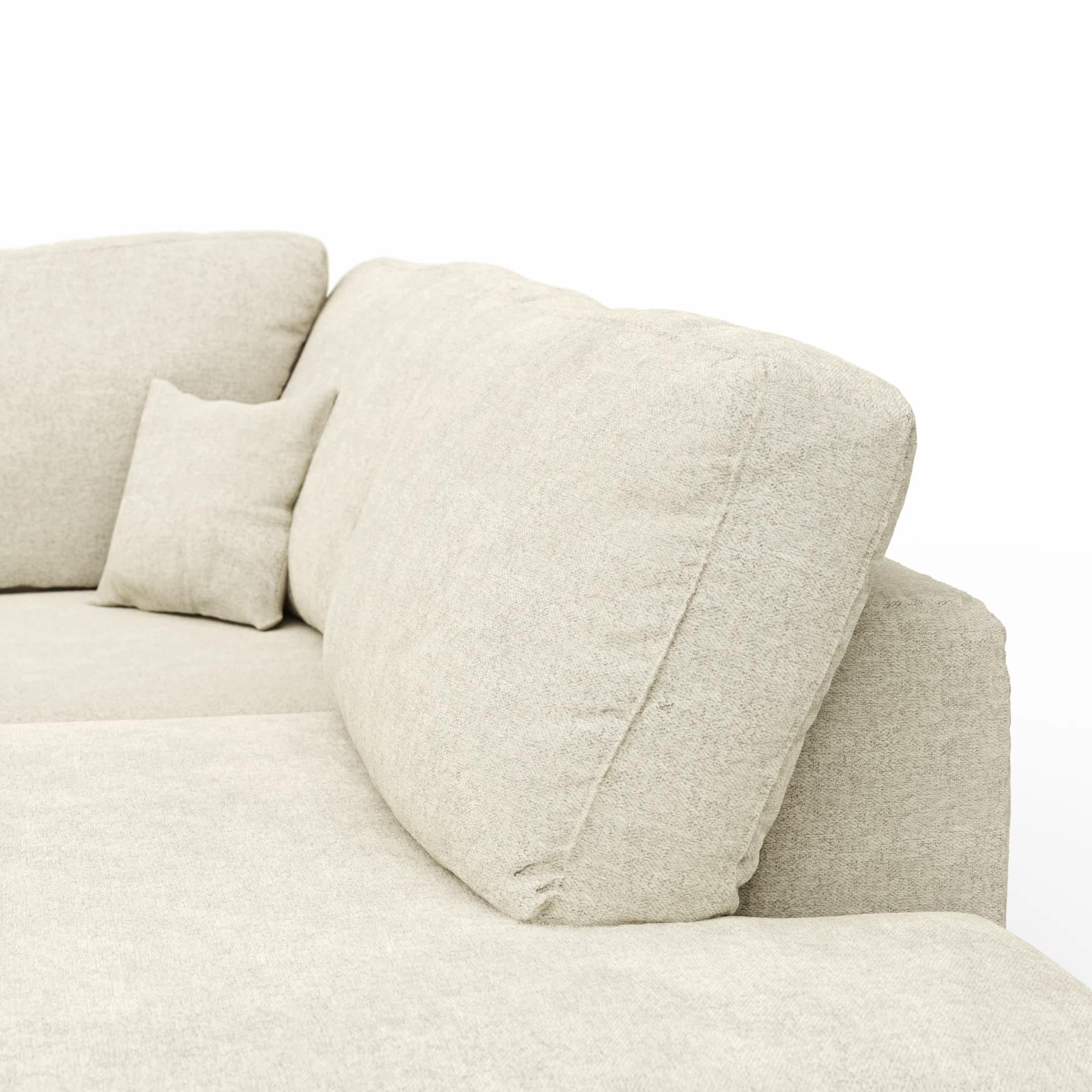 Ecksofa Solenne - Diwan rund links mit Ottomane rechts, Stoff, Weiß