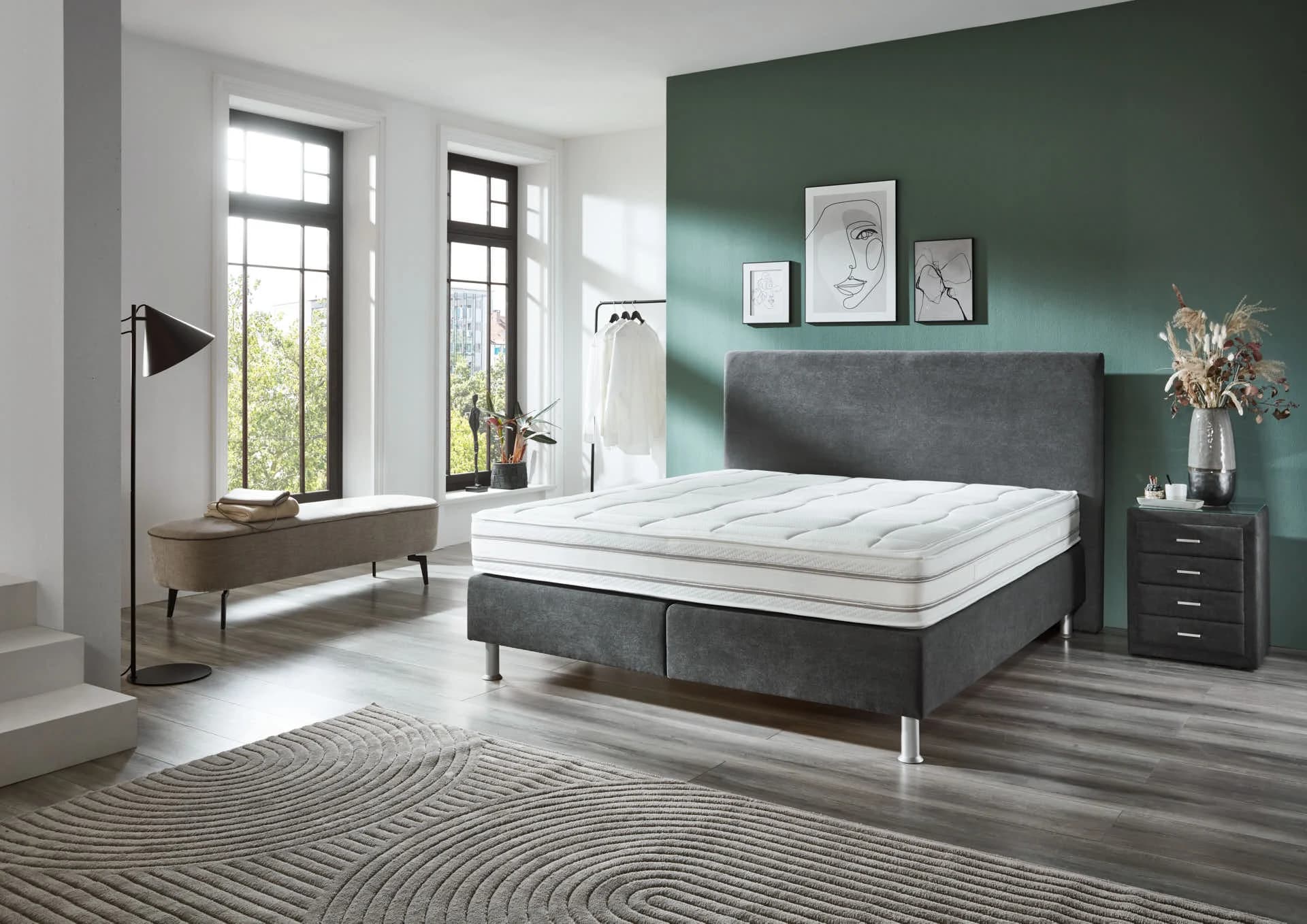 Boxspringbett - Liegefläche ca. 180x200 cm, Stoff, Anthrazit