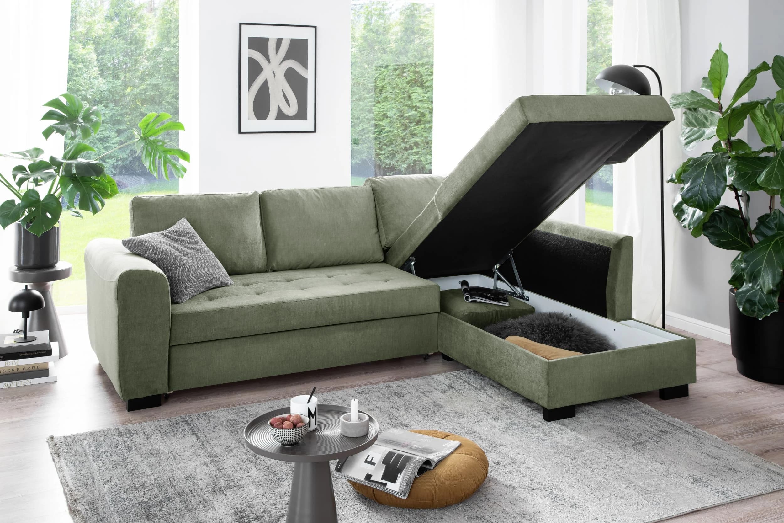 Ecksofa - 2-Sitzer, Ecke rechts, Stoff, Grün