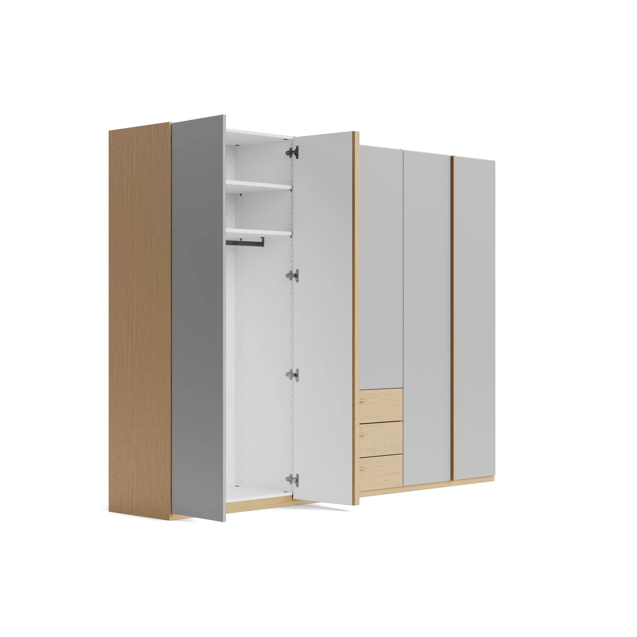 Drehtürenschrank Caluma - B. ca. 300cm, Furnier, Balkeneiche, Taupe