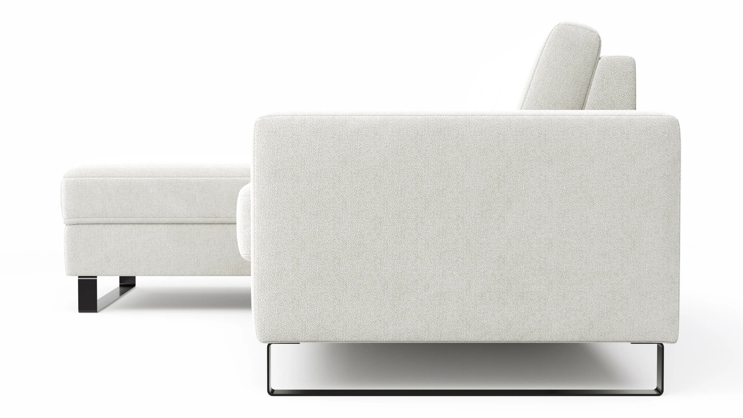 Schlafsofa Laredo - Longchair mit 2-Sitzer rechts inkl. Schlaffunktion mit Bettkasten, Stoff, Graubeige