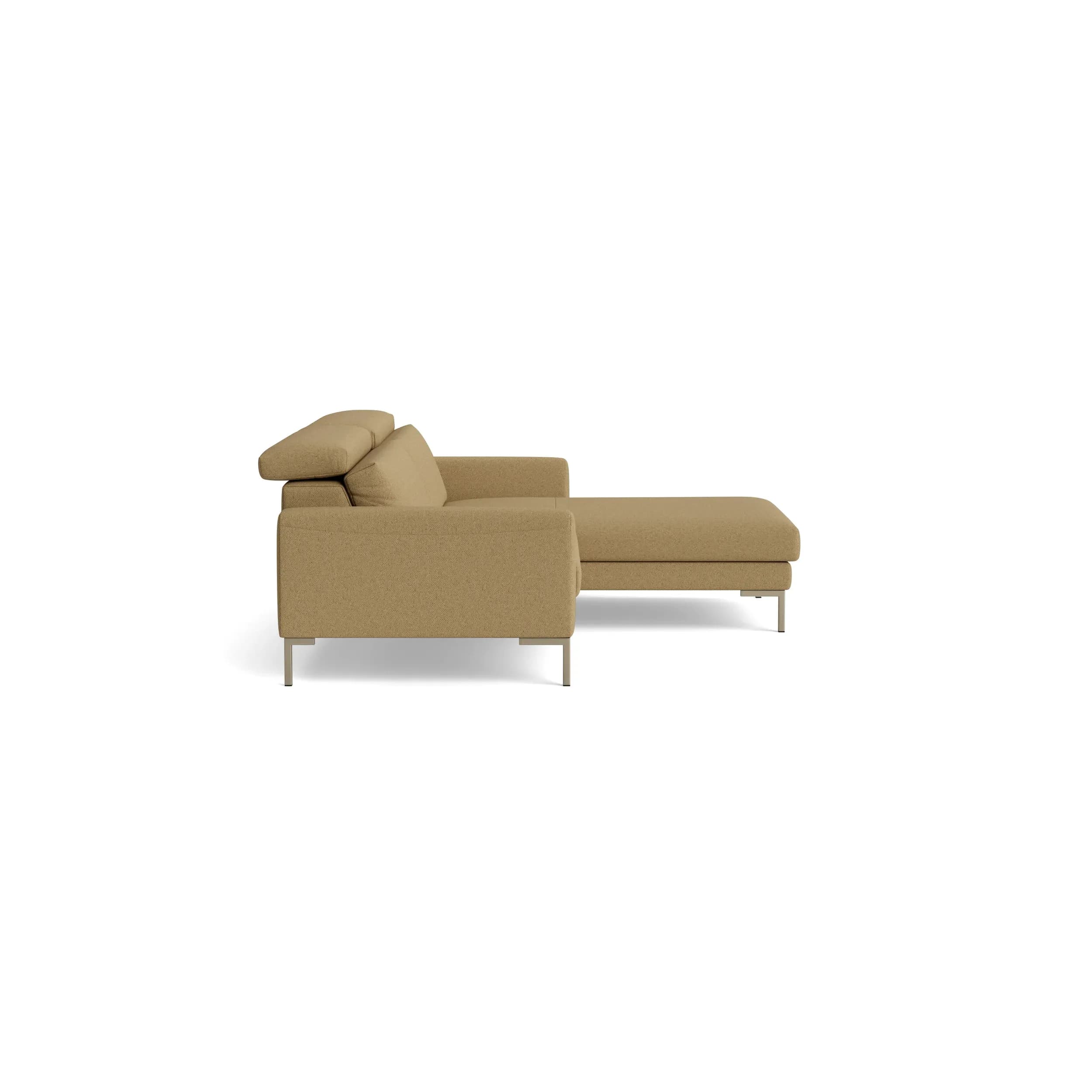 Sofa Braska - 1,75-Sitzer mit Longchair rechts, inkl. Kopfstütze verstellbar, Stoff, Rauchbraun