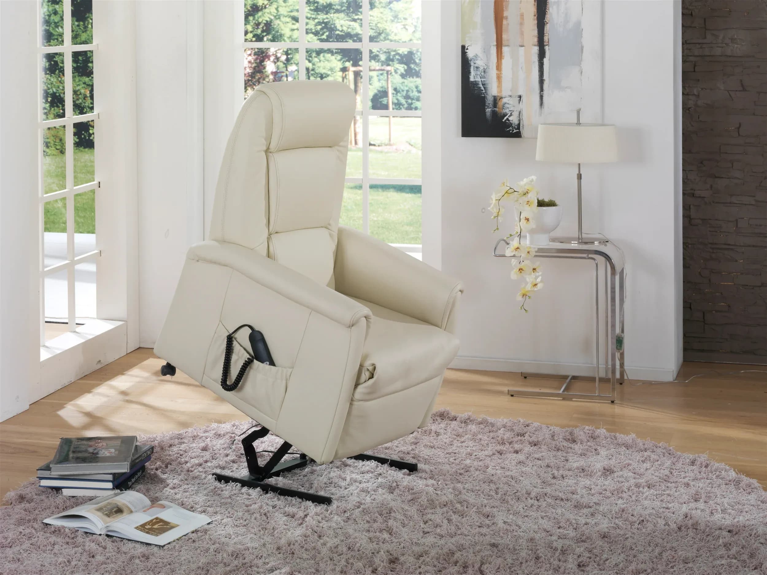 Fernsehsessel EM Mainz - Relaxfunktion, Leder, beige