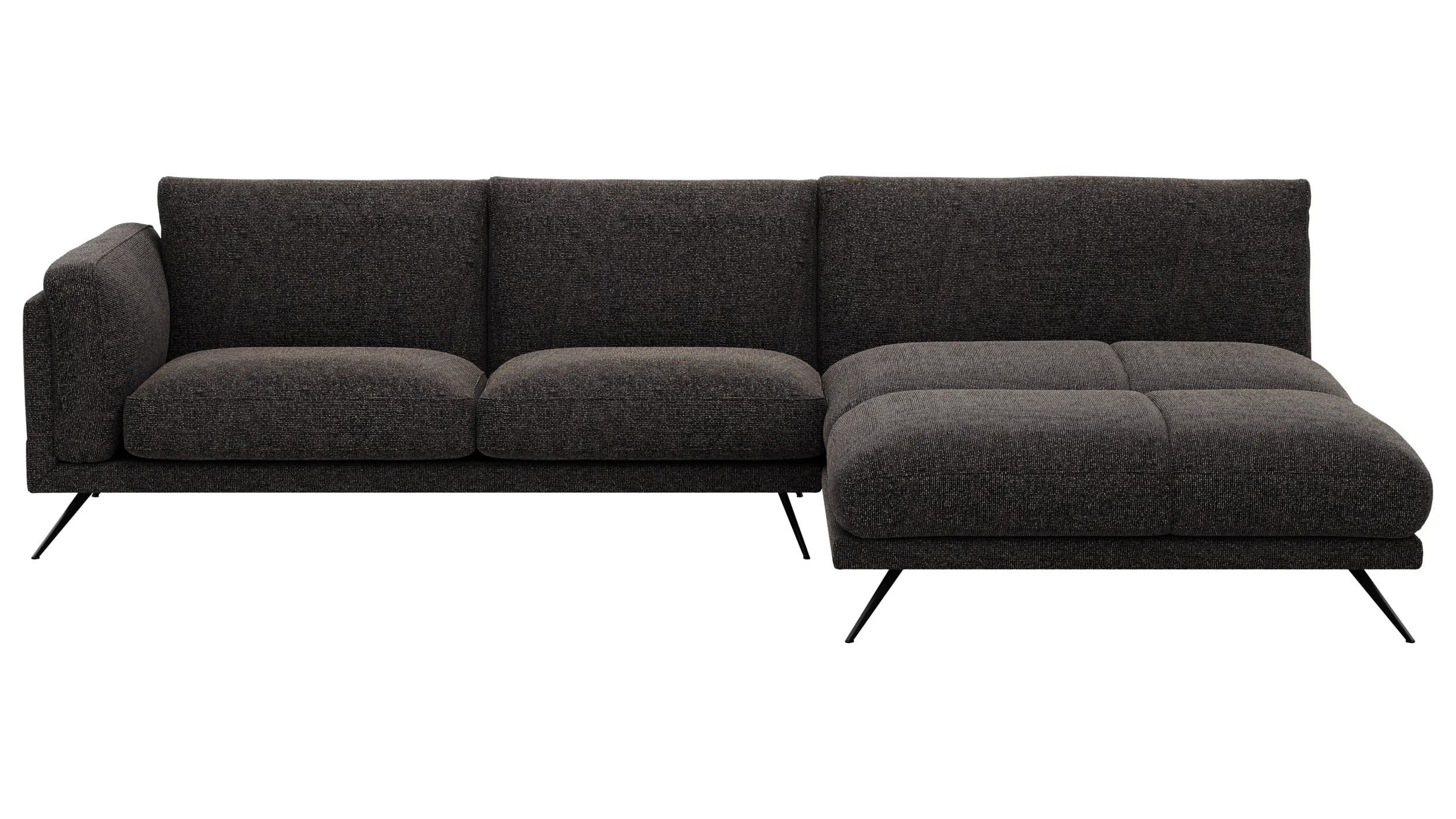 Ecksofa Valdemoro - 2,5-Sitzer mit Longchair rechts inkl. Rückenlehne verstellbar, Stoff, Anthrazit