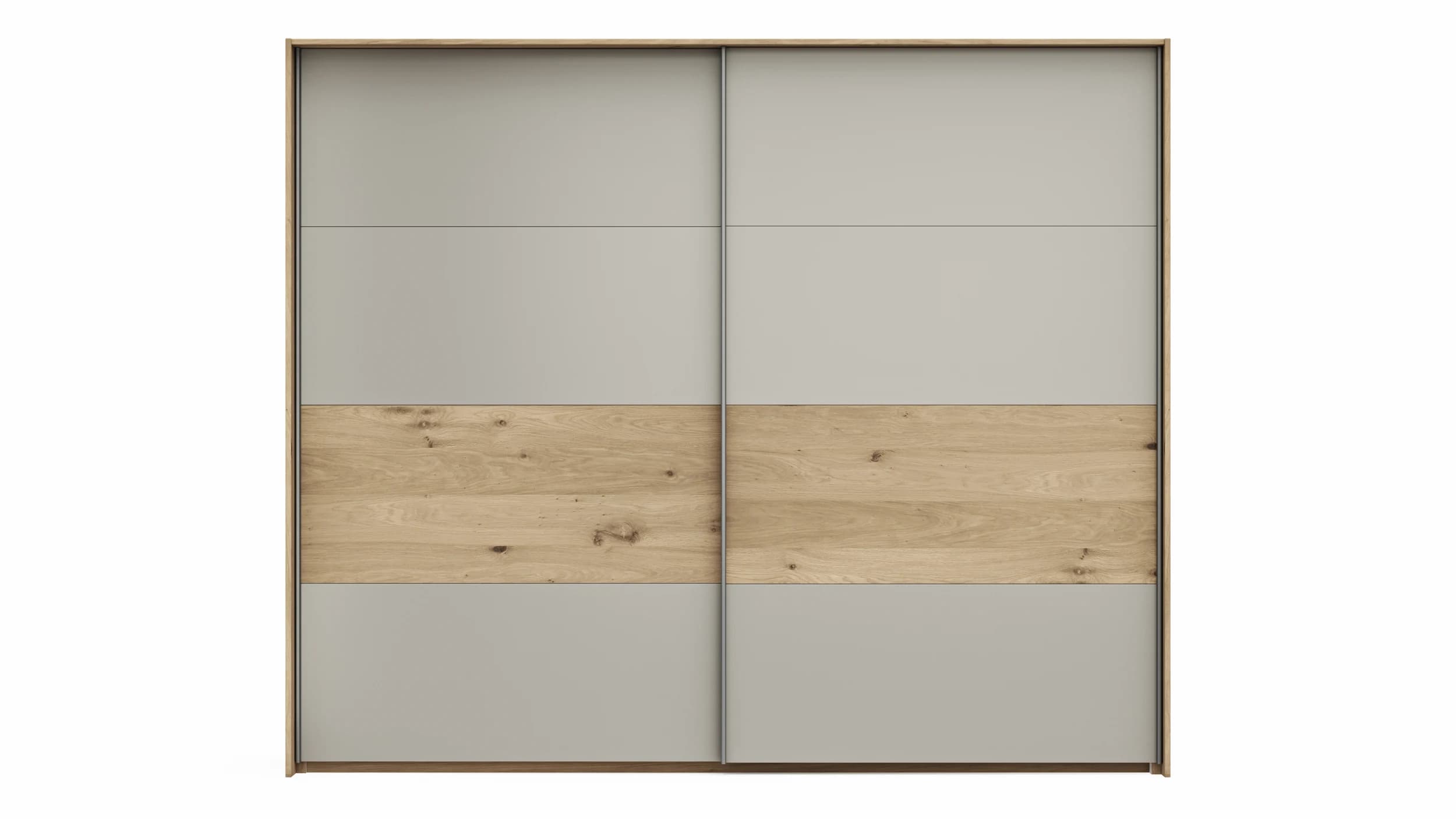 Schwebetürenschrank Viana - B ca. 248 cm, Furnier, Balkeneiche, Hellgrau