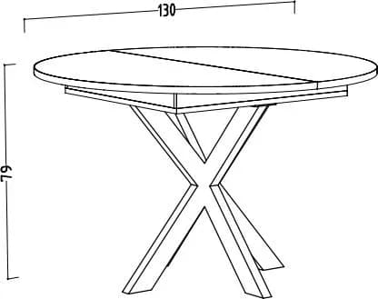 Esstisch - ausziehbar, Ø/H ca. 130x79 cm, Keramikoptik grau, Schwarz