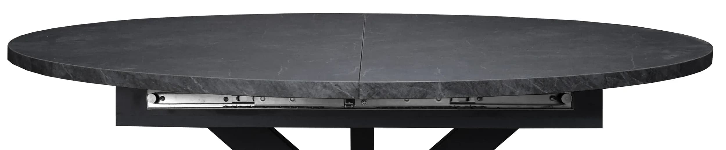 Esstisch - ausziehbar, Ø/H ca. 130x79 cm, Keramikoptik grau, Schwarz
