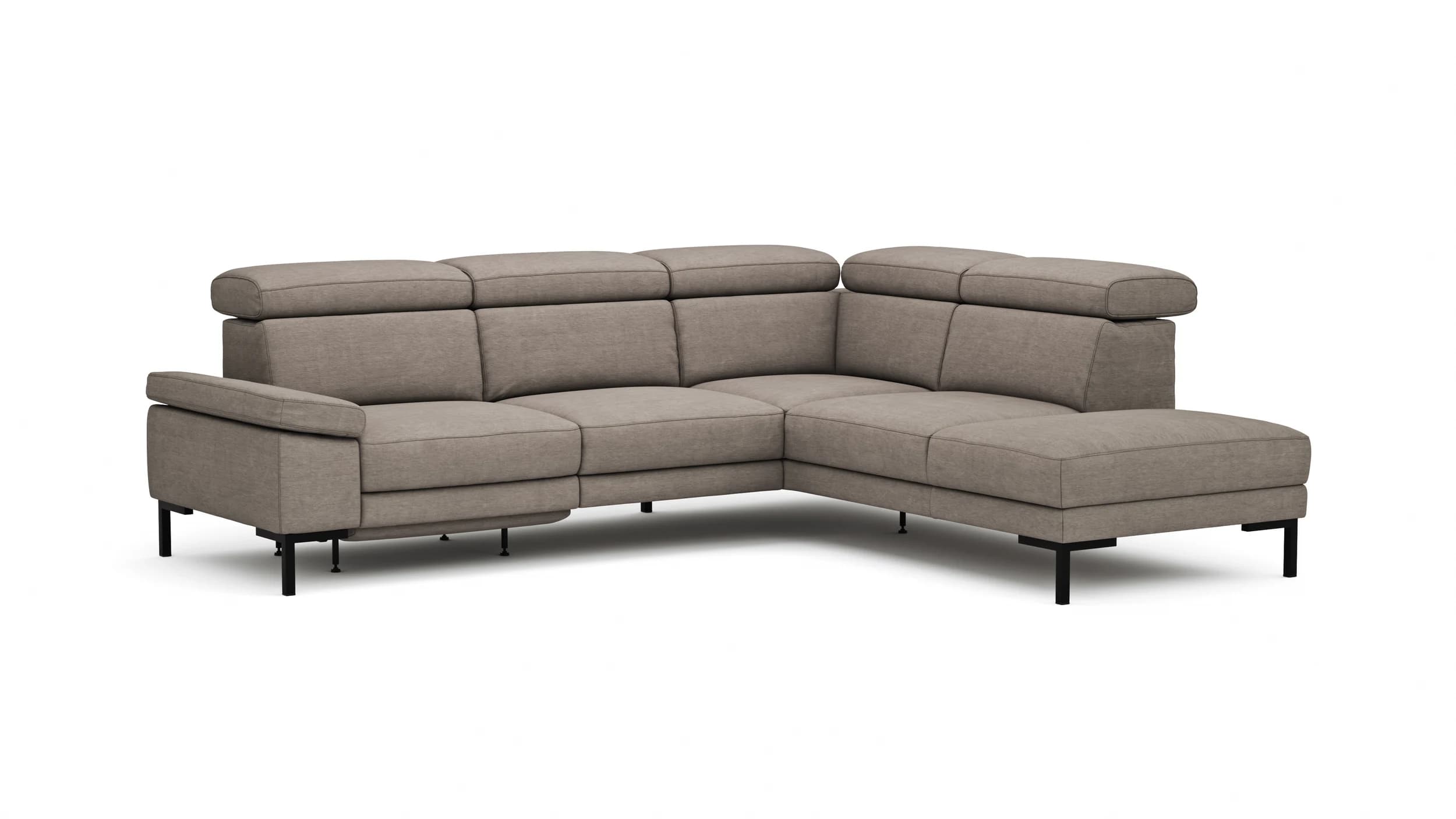Ecksofa Hudson - 2,5-Sitzer mit Ecke rechts, inkl. Kopfteil/Armlehne verstellbar und Sitzvorzug/Relaxfunktion (motorisch), Stoff, Khaki