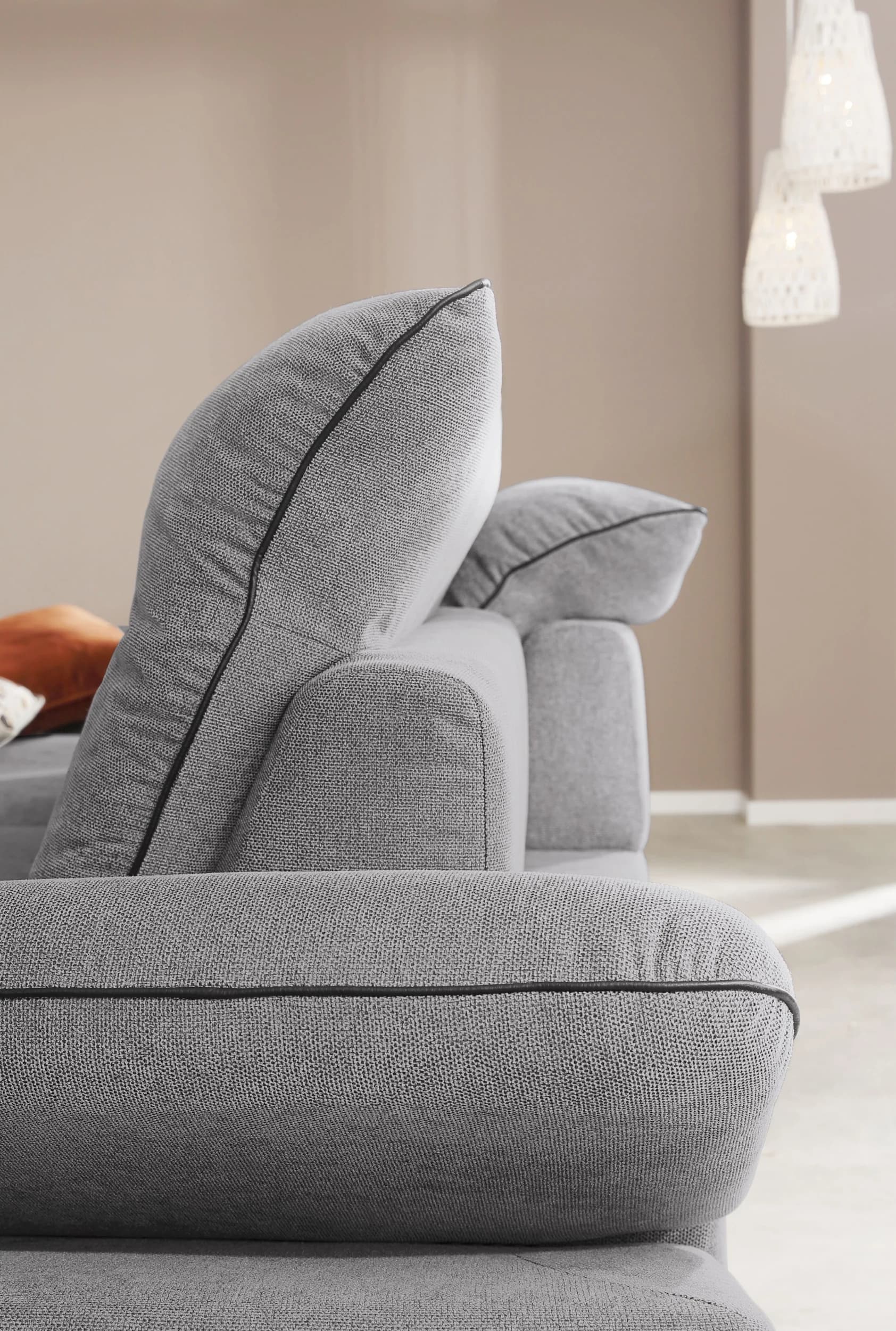  Ecksofa - Longchair links mit 1-Sitzer, Kopfteil/Armlehne/Sitztiefe verstellbar, Stoff, Grau