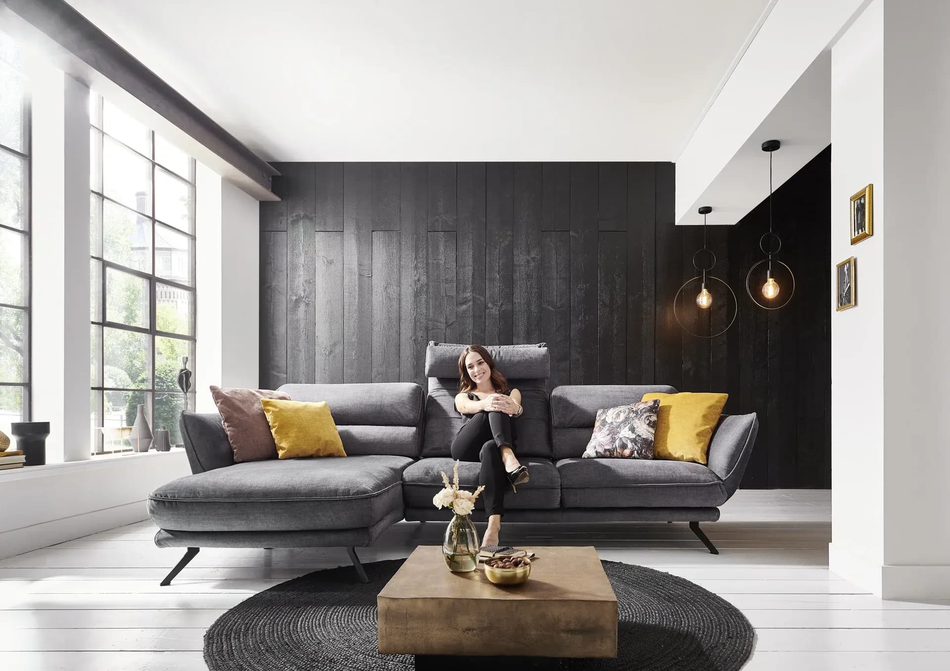 Ecksofa - Longchair links mit 2,5-Sitzer, inkl. Kopfteil/Armlehne/Sitztiefe verstellbar, Stoff, Grau