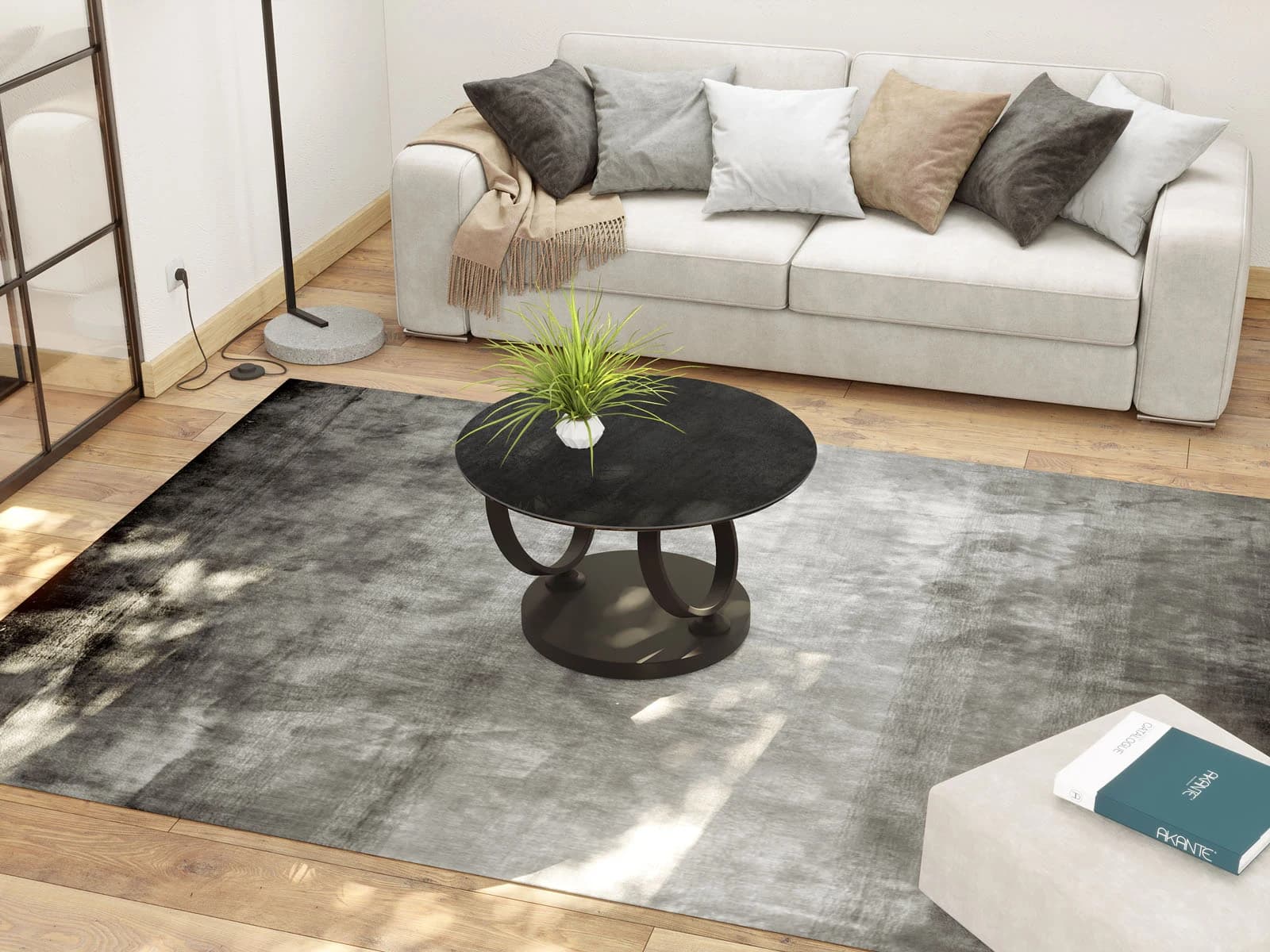 Couchtisch - Platten drehbar, LBH 75/130x75x41,5 cm, Keramik, Titan