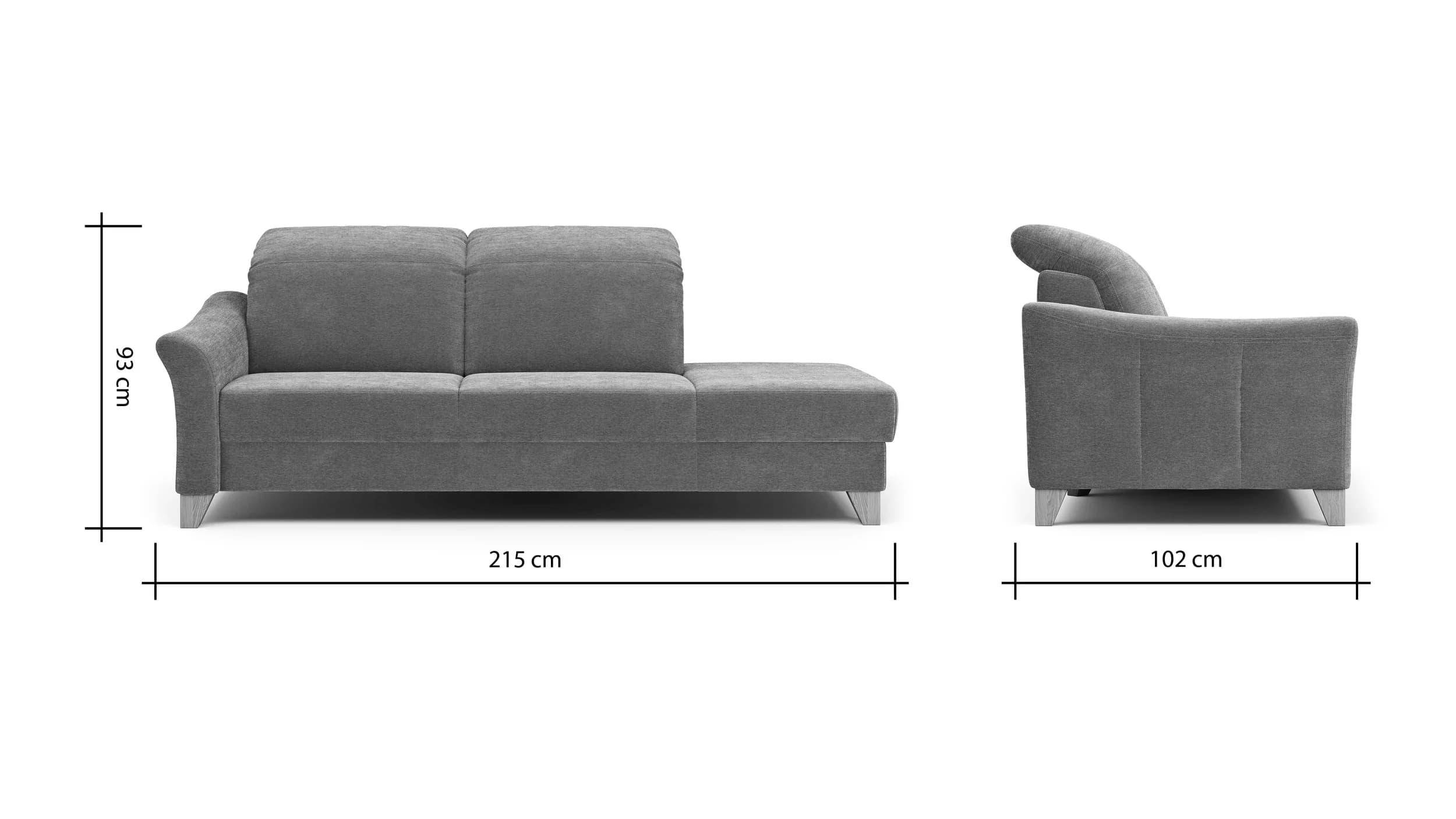 Sofa Canterbury - Recamiere links, Stoff, Silbergrau