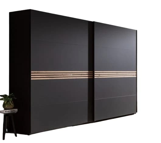 Schwebetürenschrank Viana - BHT ca. 300x230x68 cm, inkl. Passepartout und Beleuchtung, Anthrazit