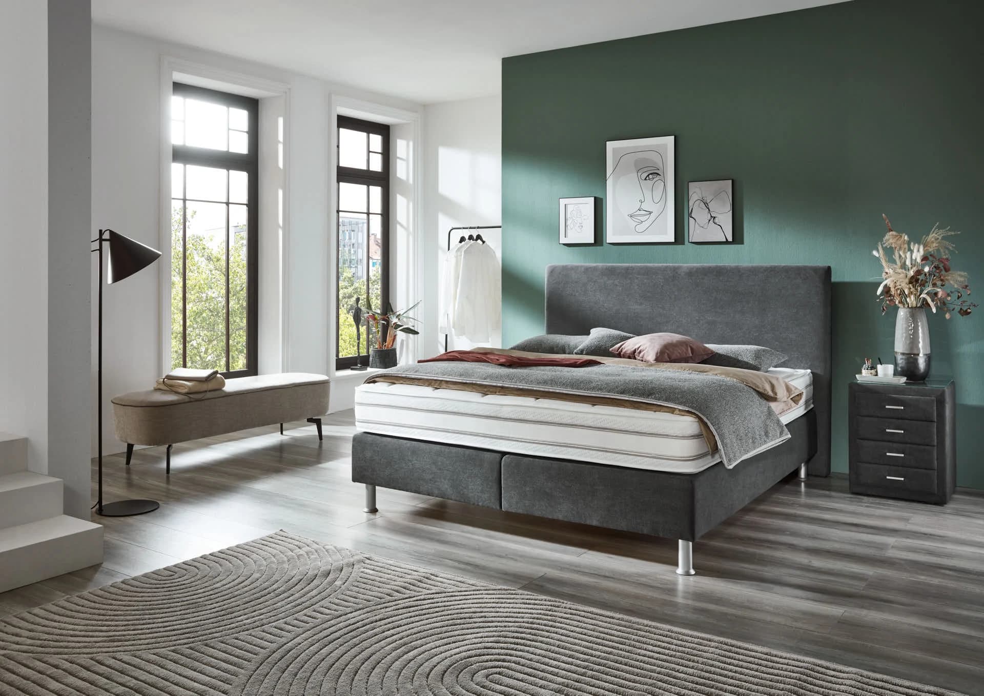 Boxspringbett - Liegefläche ca. 180x200 cm, Stoff, Anthrazit