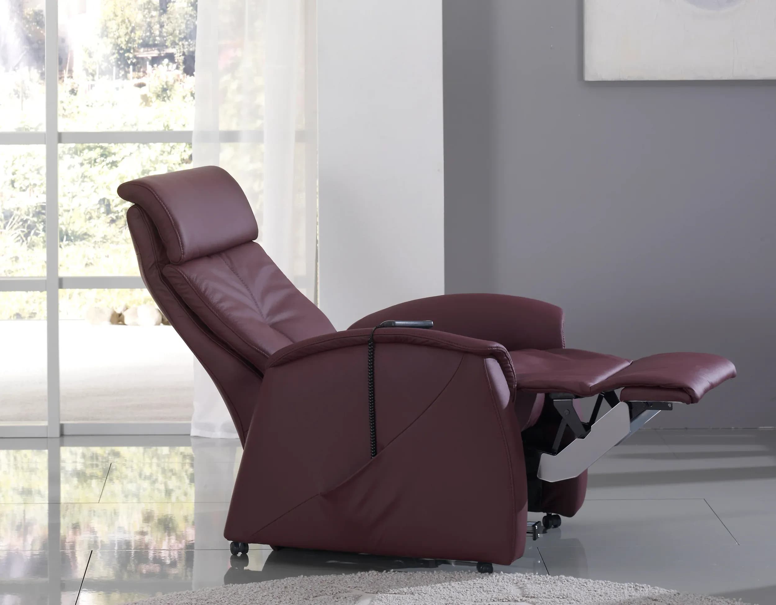 Fernsehsessel EM Bremen - Relaxfunktion, Leder, Burgund