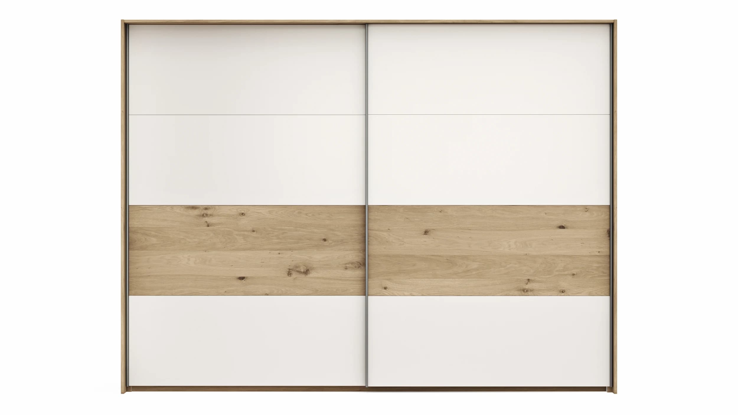 Schwebetürenschrank Viana - B ca. 278 cm, Furnier, Balkeneiche, Weiß