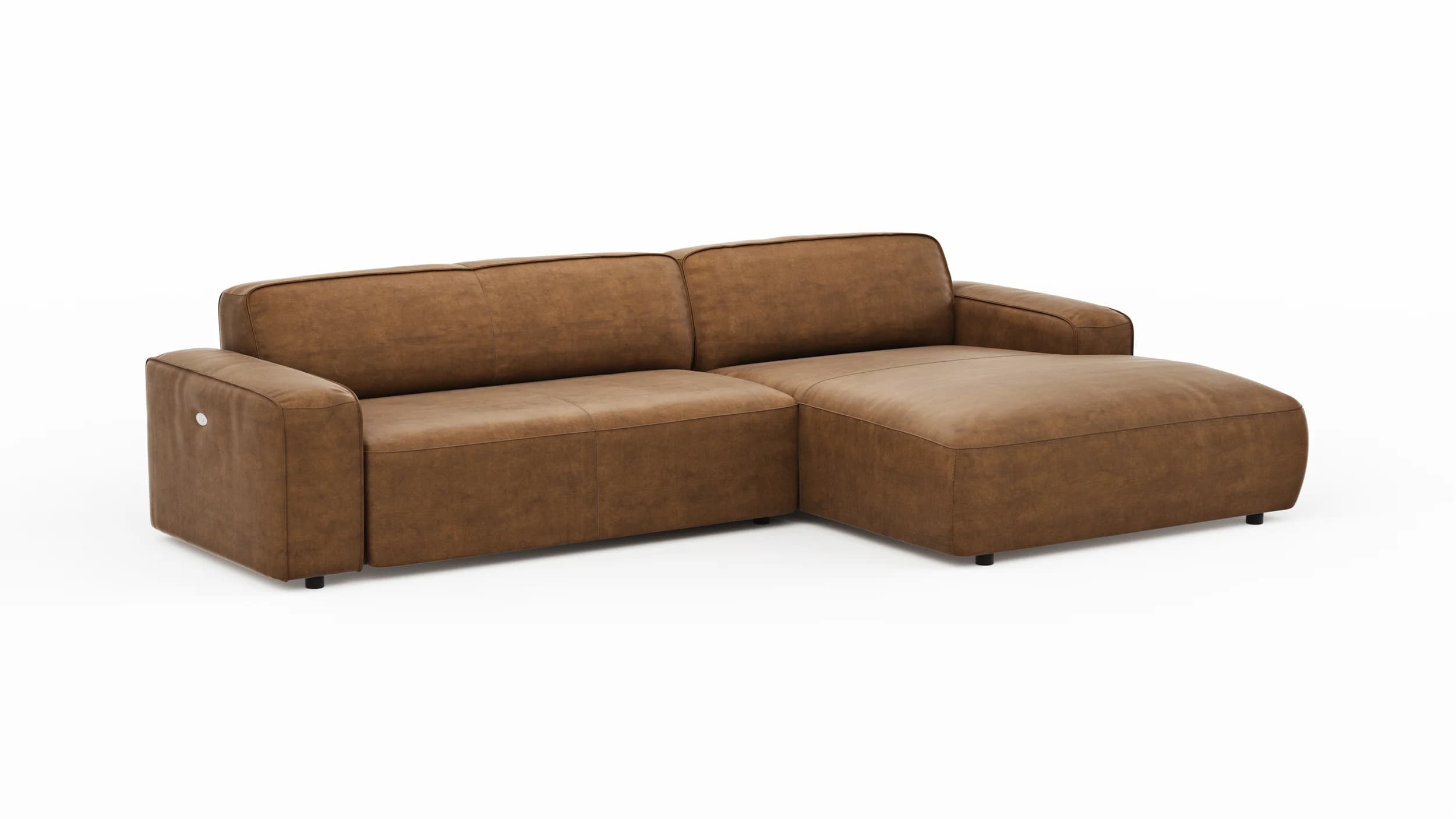 Ecksofa Denver - 2,5-Sitzer mit Longchair rechts, inkl. Sitzvorzug (motorisch), Stoff, Braun