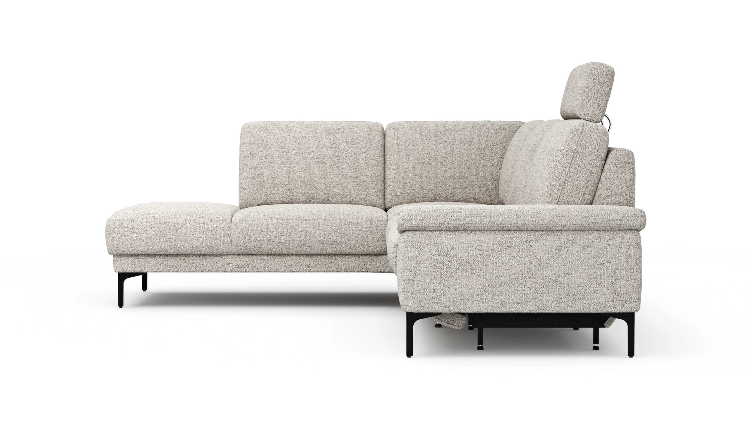 Ecksofa Matero - Ecke mit 2-Sitzer rechts inkl. Relaxfunktion motorisch und Sitzvorzug, Stoff, Hellgrau
