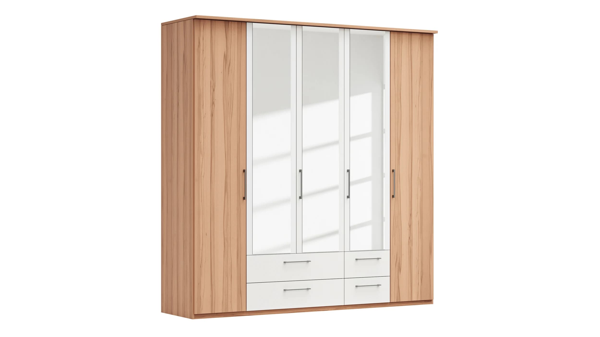 Drehtürenschrank Viana - B. ca. 225 cm, Furnier, Kernbuche, Weiß