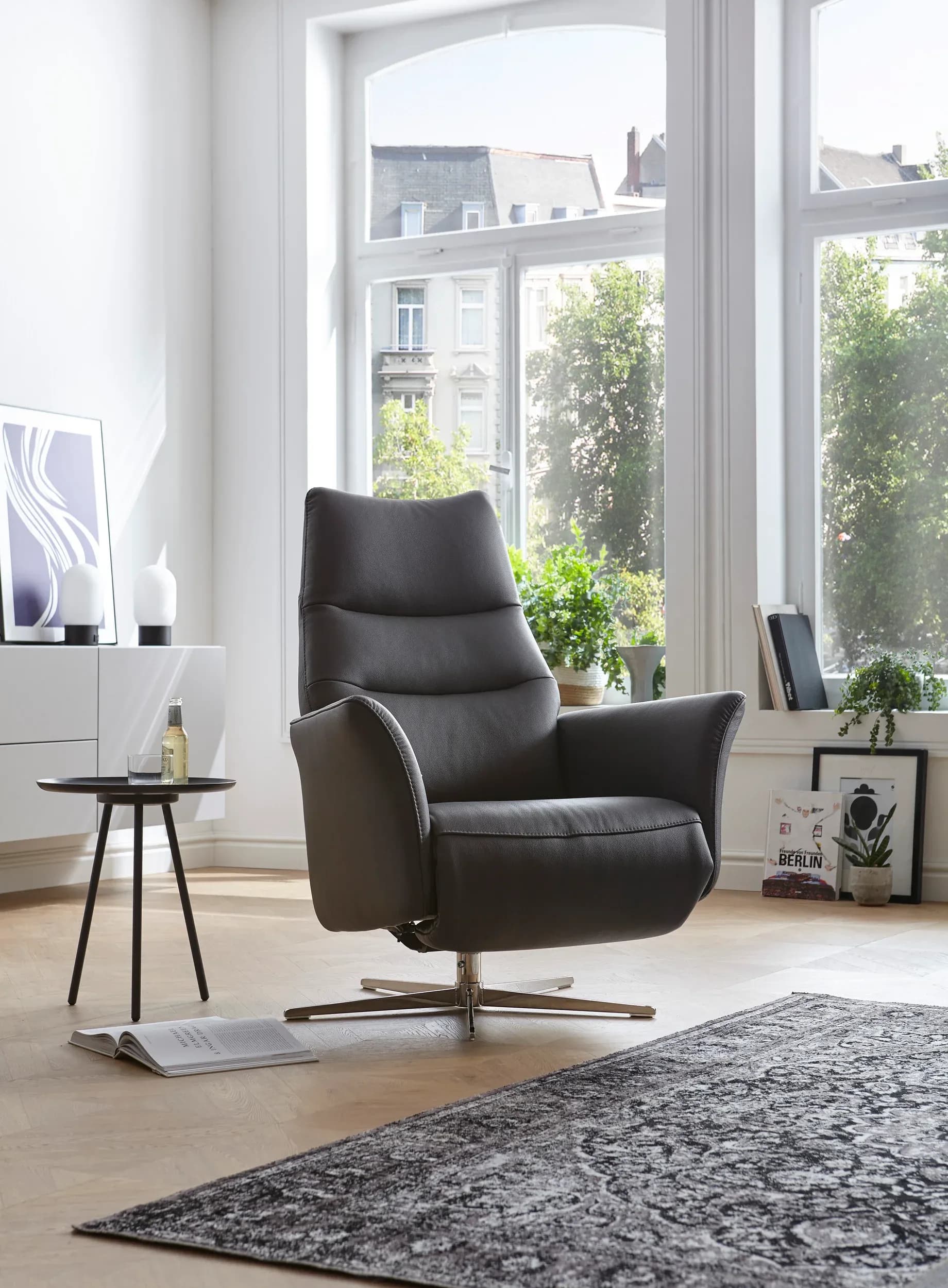 Relaxsessel Trona - Größe S, inkl. Relaxfunktion, Leder, Anthrazit