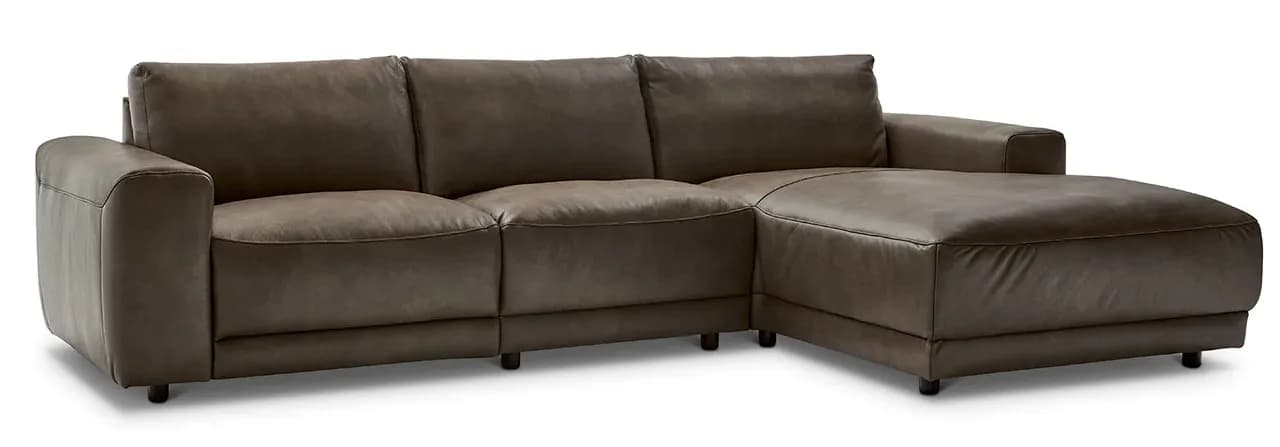 Ecksofa Balok - 2,5-Sitzer mit Longchair groß rechts, Leder, Dunkelbraun