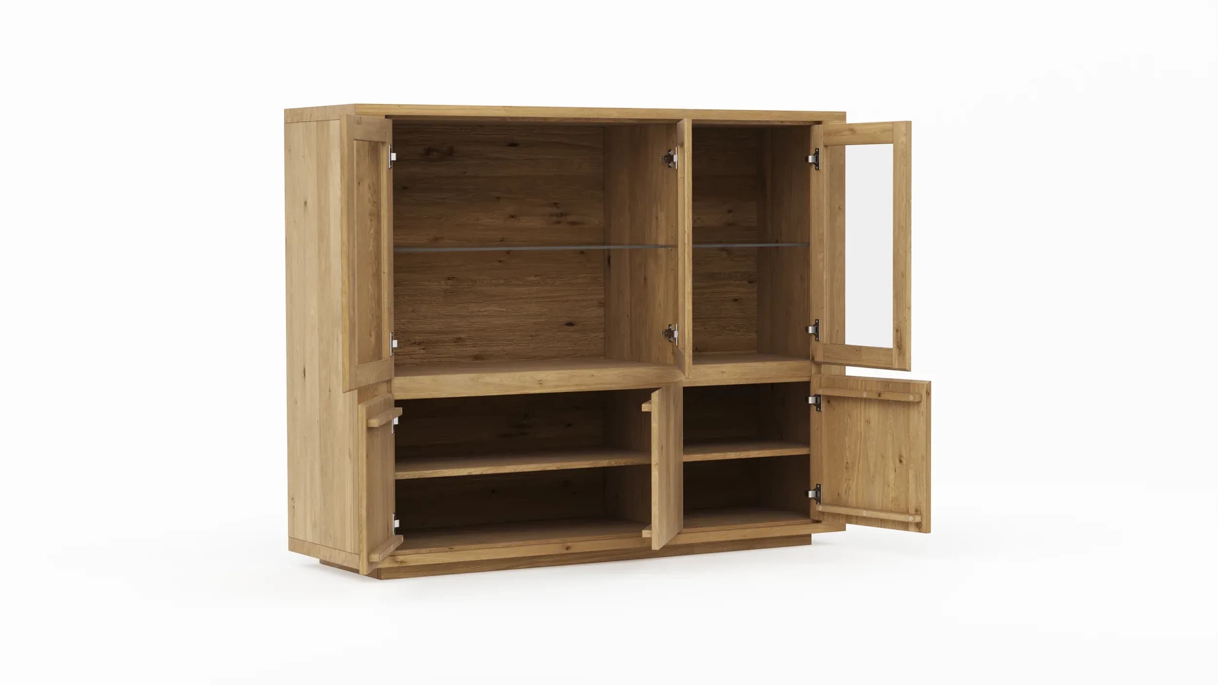 Highboard Bakersfield - sichtbare Rückwand geschroppt, Asteiche massiv, geölt