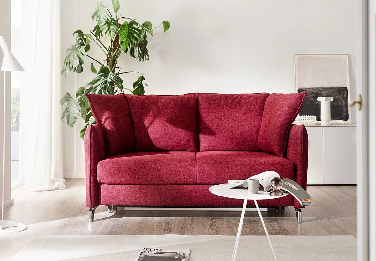 Sofa - 2-Sitzer, Relaxfunktion/Schlaffunktion, Stoff, Rot