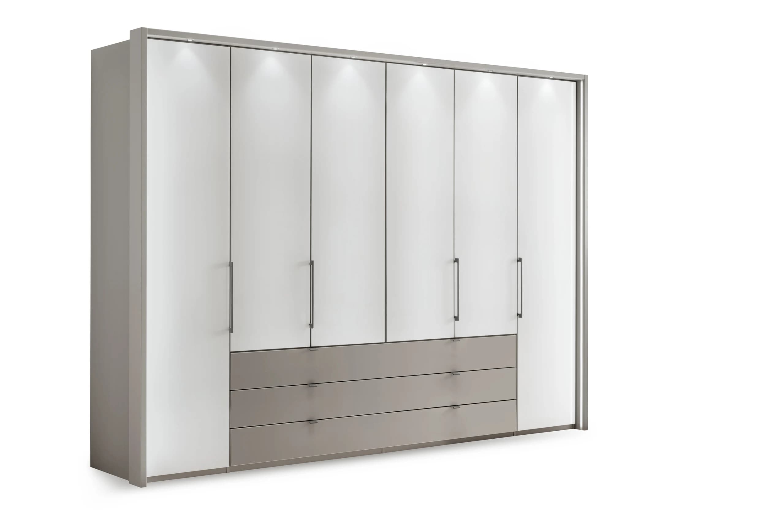 Drehtürenschrank Marbella - B. ca. 302cm, Korpus, Front Glas, Weiß