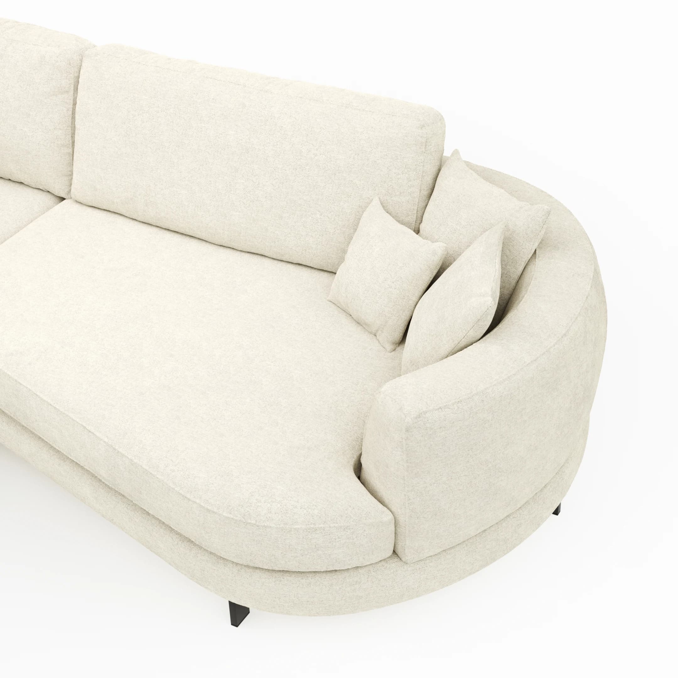 Ecksofa Solenne - Ottomane links mit Diwan rund rechts, Stoff, Weiß