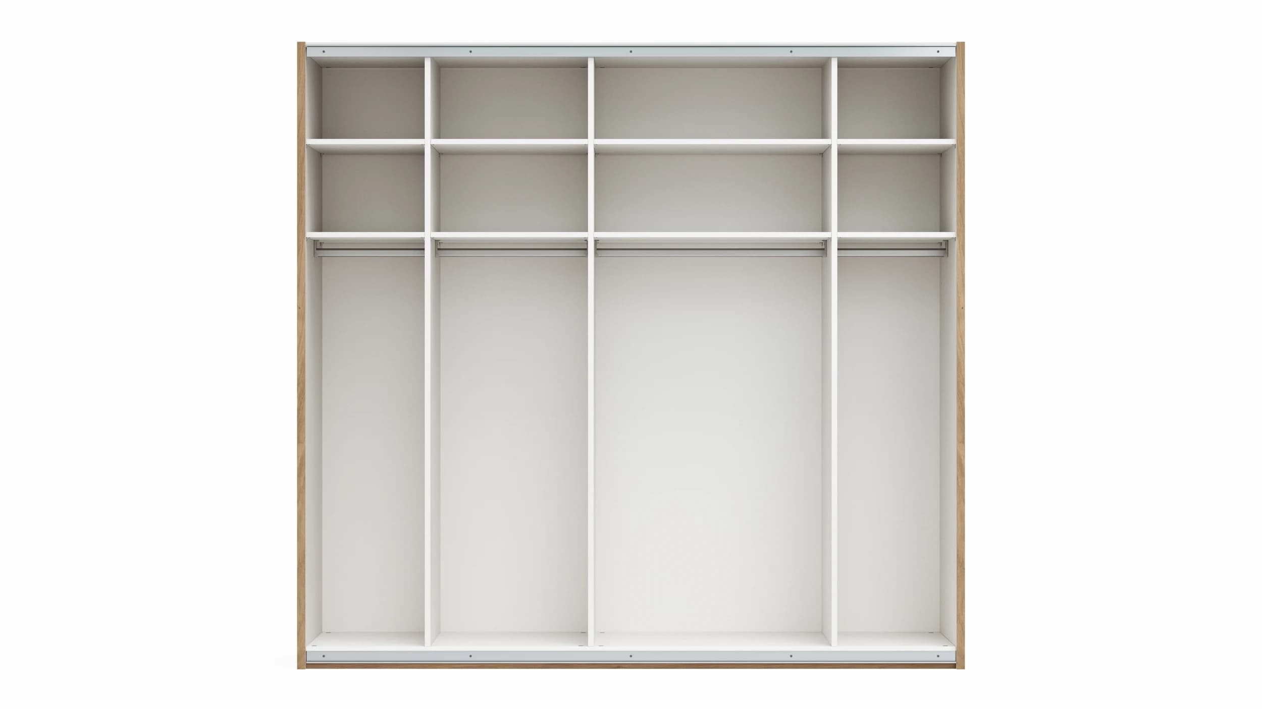Schwebetürenschrank Viana - B ca. 241 cm, Lack, Weiß, Riffholz, Balkeneiche