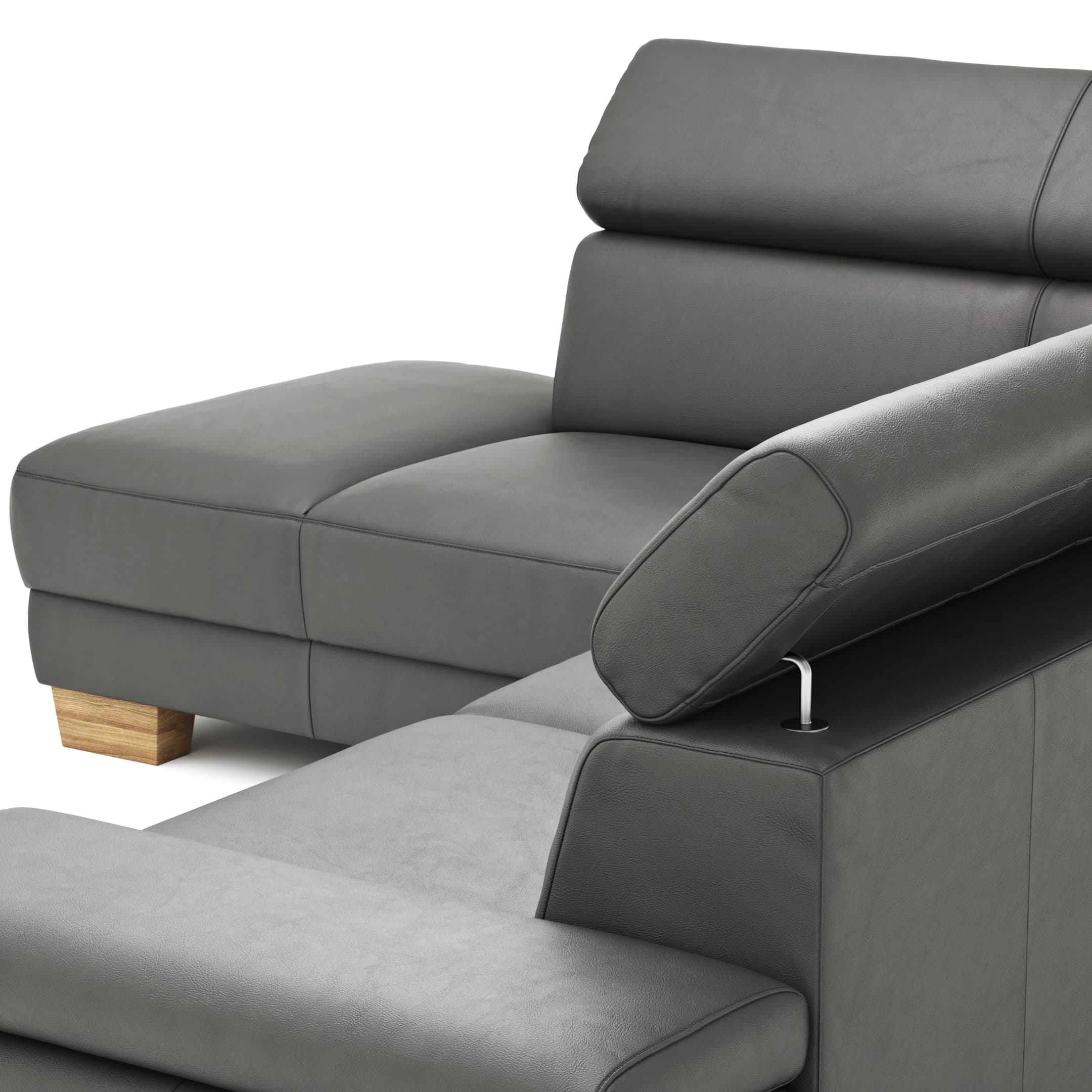 Ecksofa Philadelphia - Ecke links, 2,5-Sitzer, Kopfteil verstellbar (manuell), Leder, Anthrazit