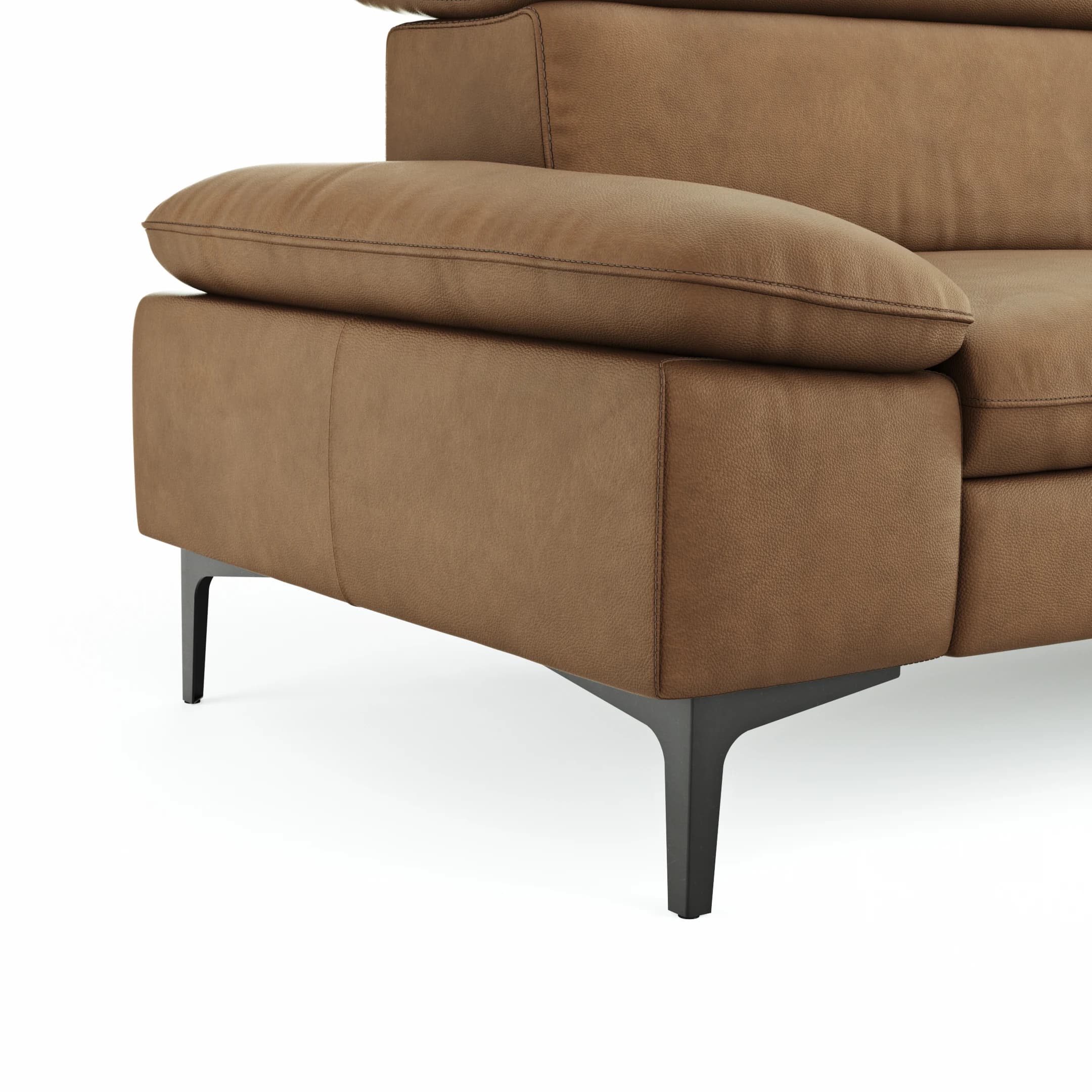 Sofa Felipa - 3-Sitzer inkl. Kopfteil verstellbar, Leder, Cognac