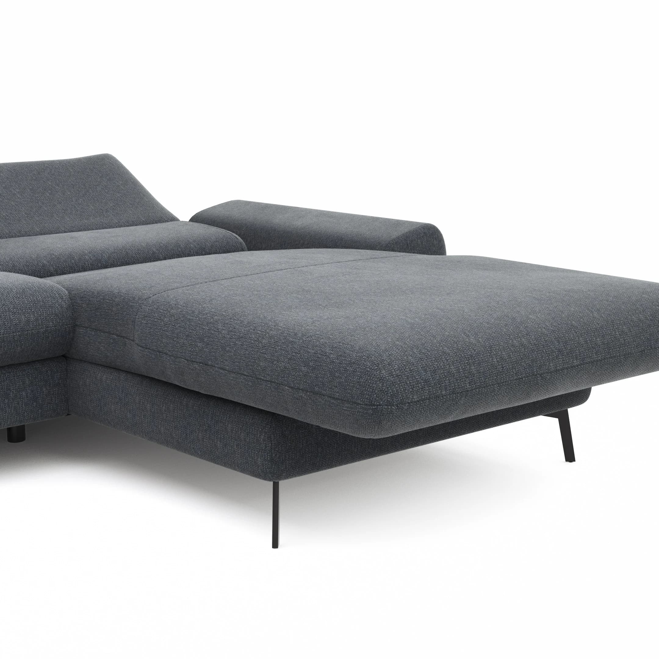 Ecksofa Gotera - 1,5-Sitzer med + 1,5-Sitzer med mit Longchair groß rechts inkl. Schlaffunktion (teilmotorisch), Armlehne klappbar, Rückenlehne verstellbar  und einmal Relaxfunktion (teilmotorisch), Stoff, Anthrazit